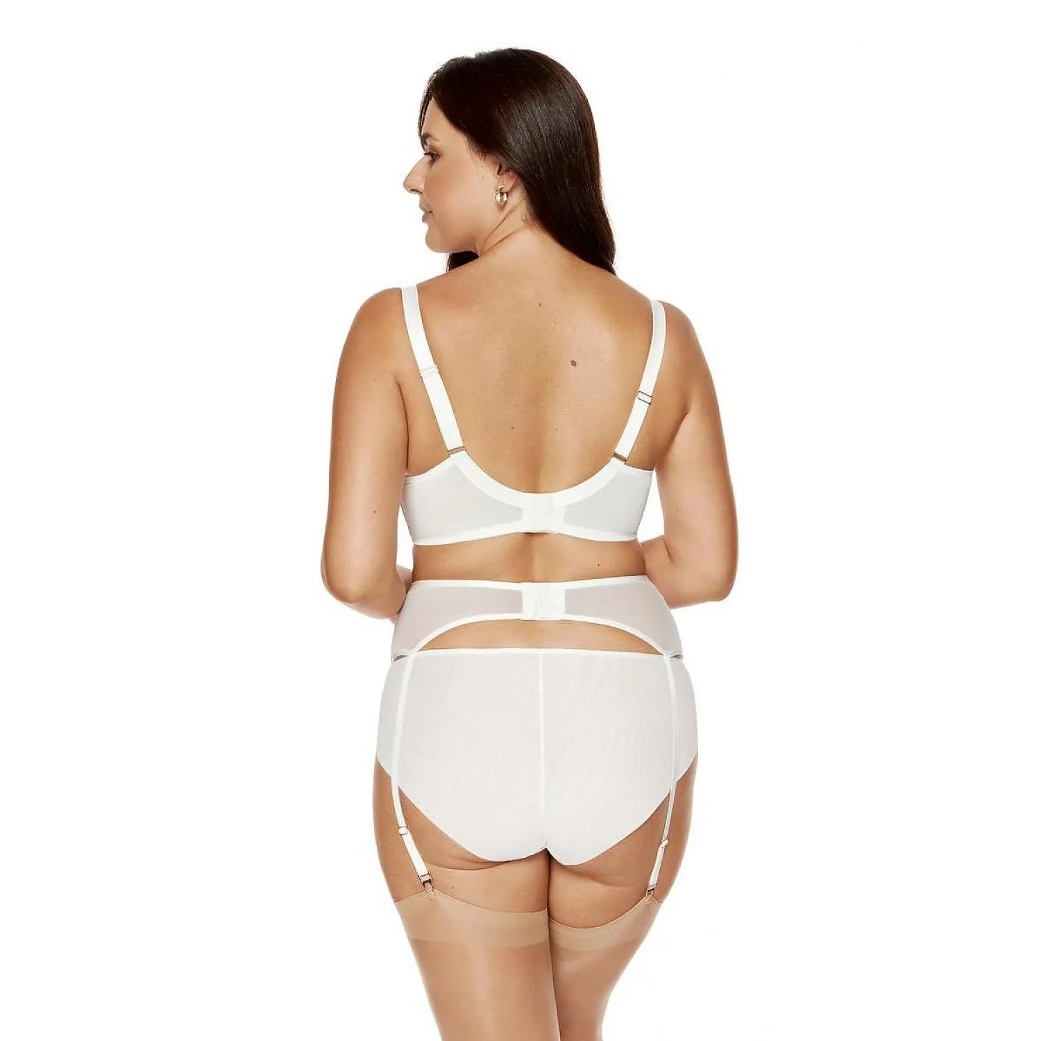 Ceinture porte-jarretelles Gorteks, broderie florale blanche, polyamide, polyester, élasthanne, élégance lingerie érotique.
