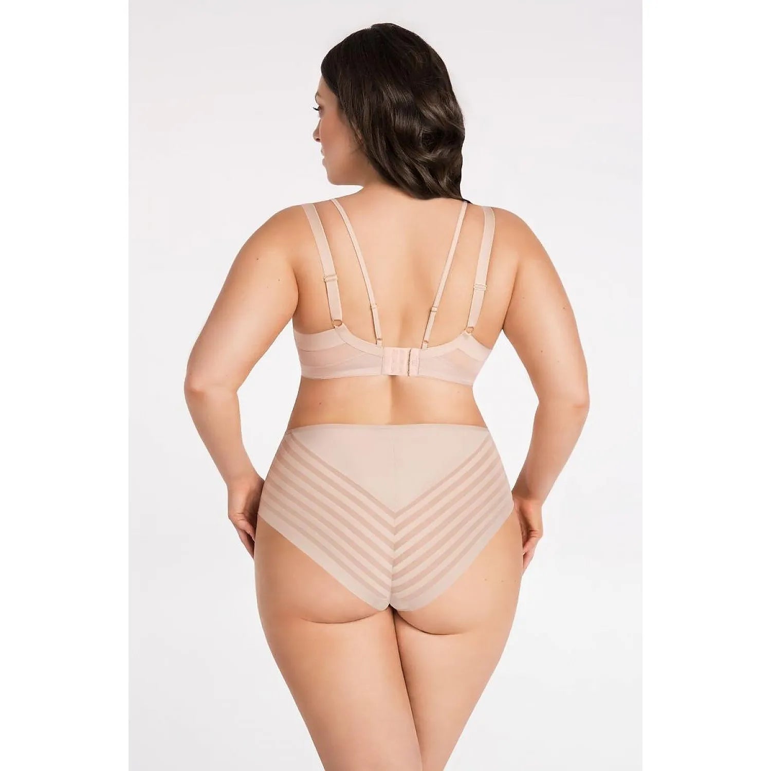 Culotte taille haute Gorsenia beige, dos décoratif à rayures, tissu lisse et élastique, maintien galbant, modèle 198064.