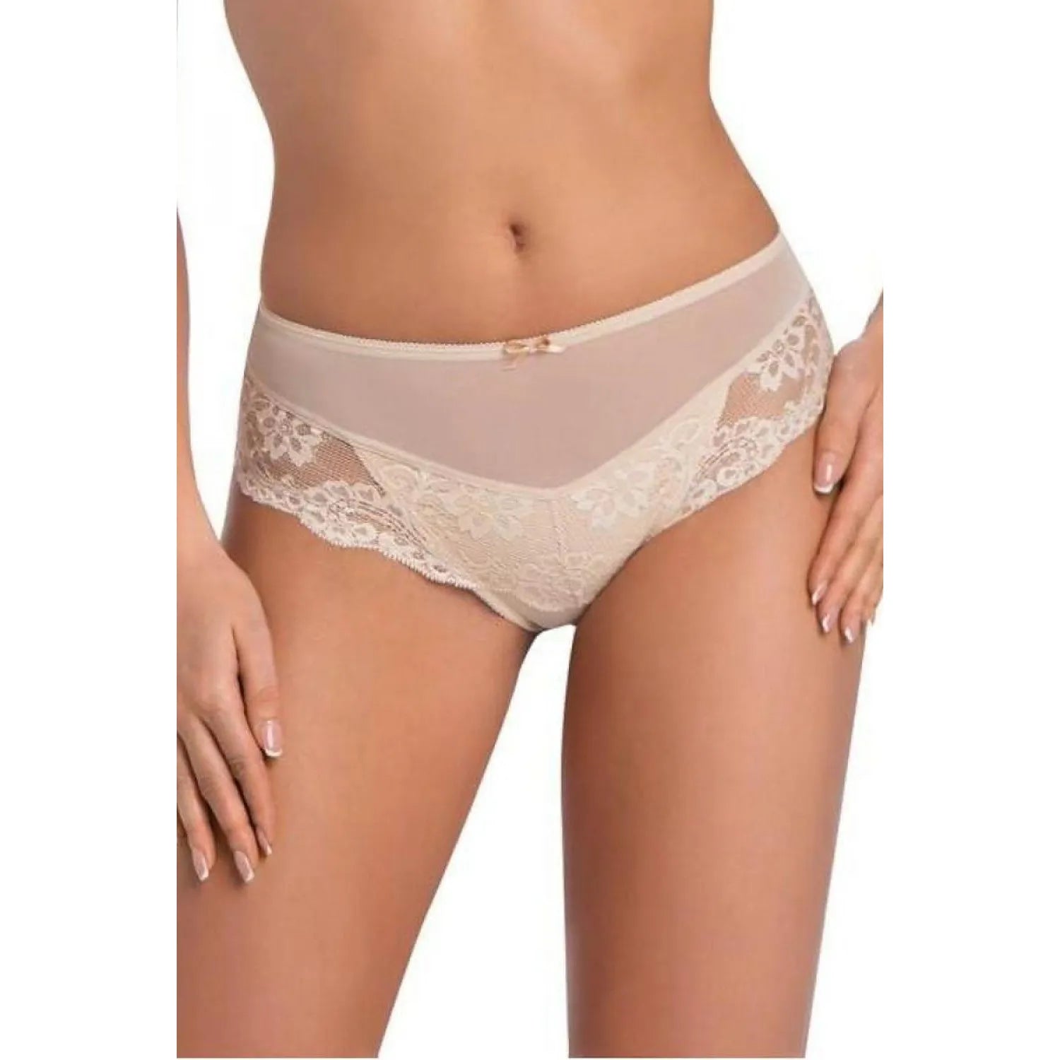 Culotte féminine dentelle transparente beige nude ajustée floral nylon élasthanne Teyli lingerie intime sexy