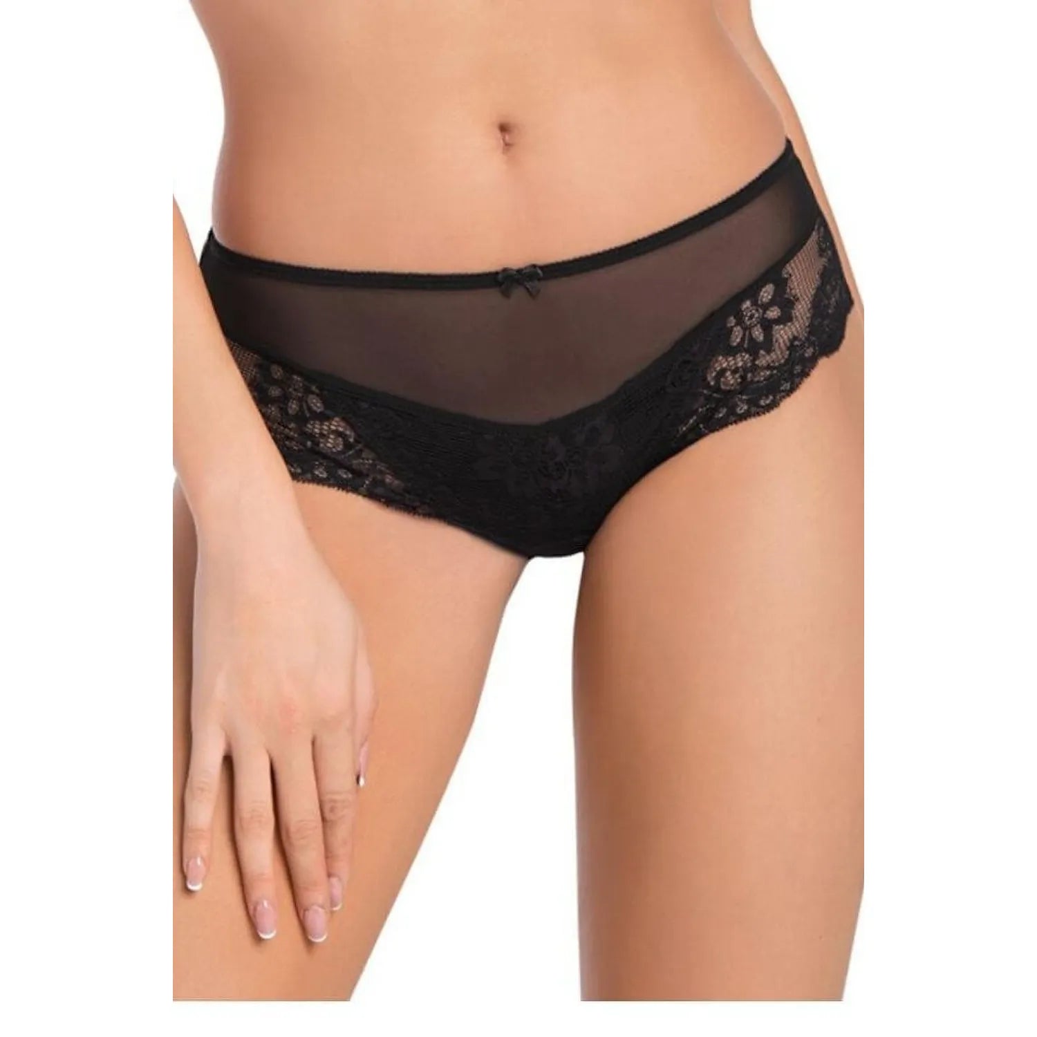 Culotte en dentelle noire model 198105 Teyli lingerie sexy séduisante dentelle florale transparente confortable maintien parfait fesses mises en valeur occasion spéciale