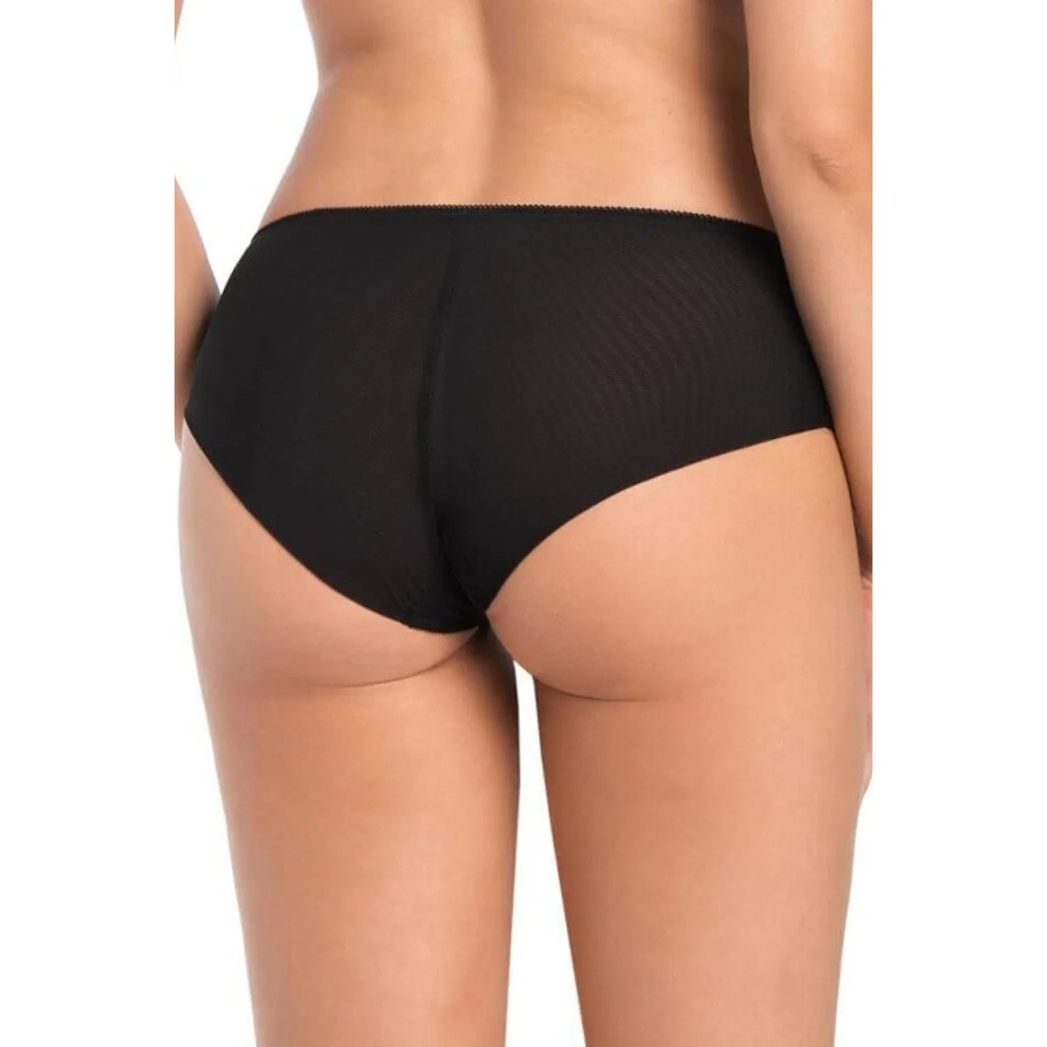 Culotte en dentelle noire Teyli, design floral transparent, mise en valeur des fesses, lingerie élégante et sensuelle.