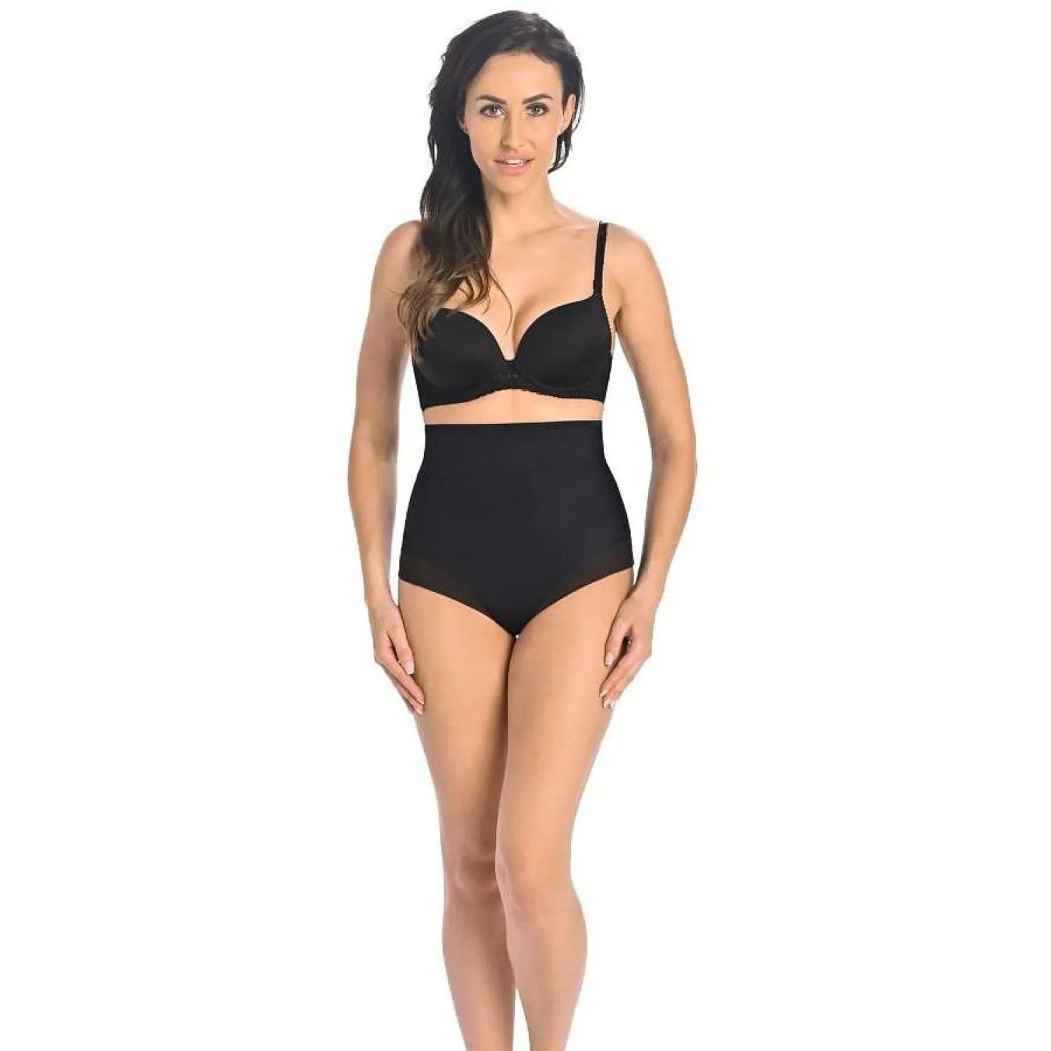 Culotte noire taille haute sans couture, maille transparente, extensible, douce, hypoallergénique, découpe laser.