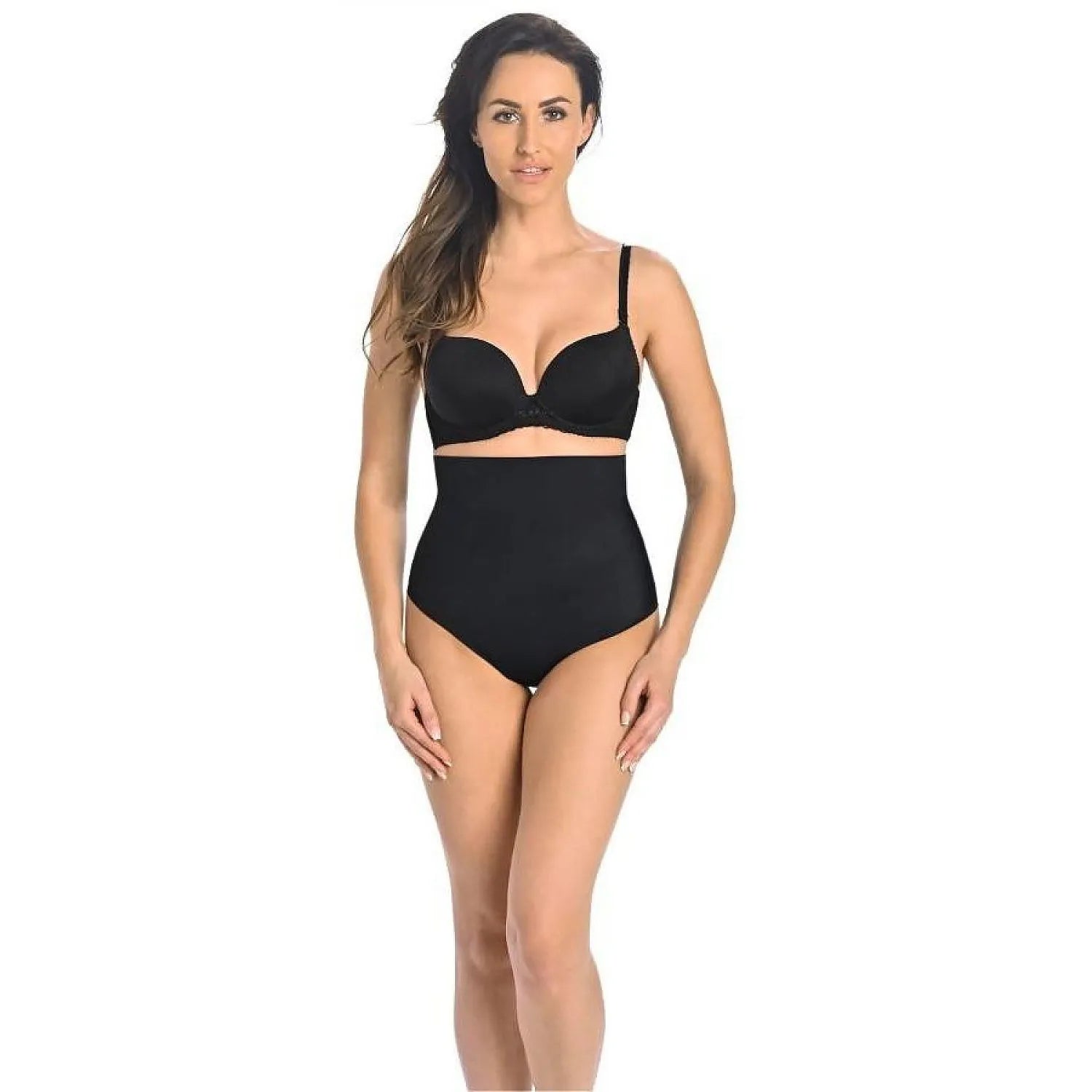 Culotte gainante noire sans couture Teyli, taille haute, effet sculptant, silhouette affinée, confort optimal.