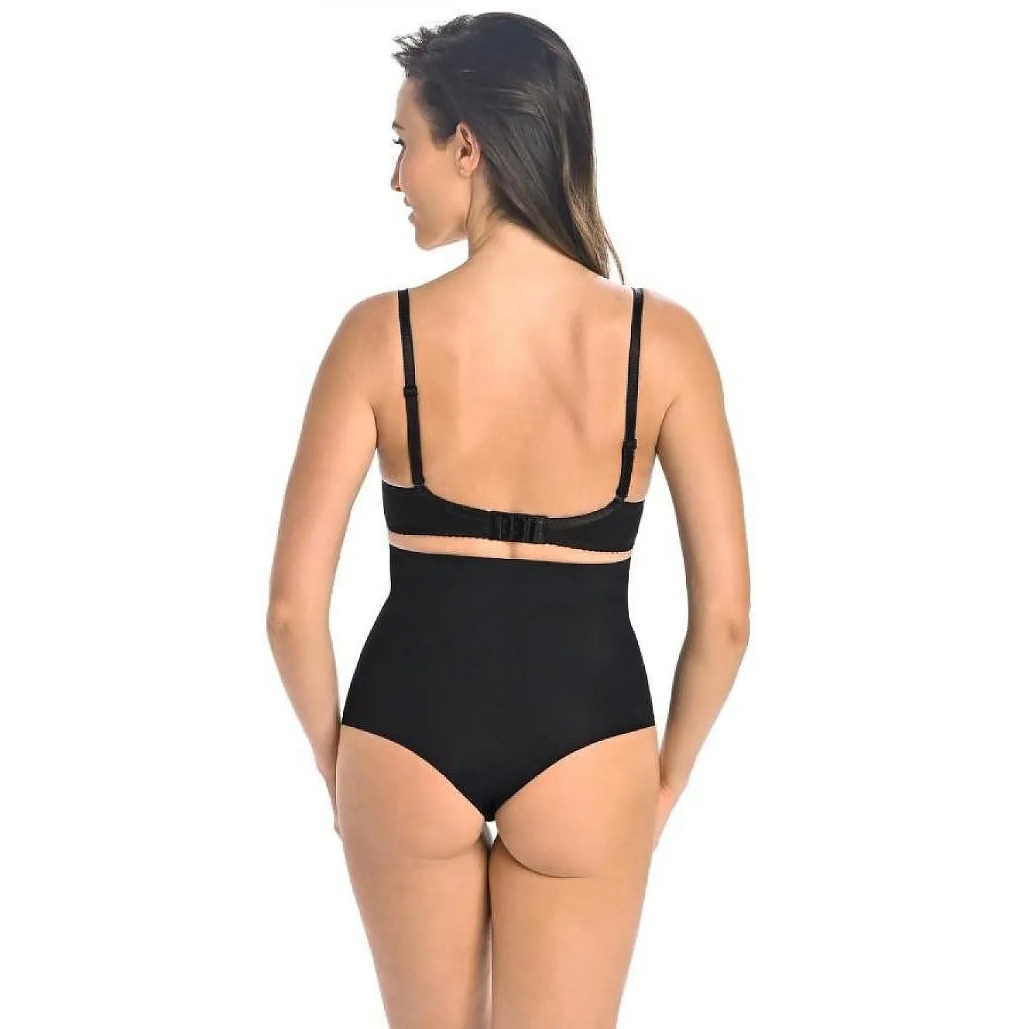 Culotte gainante noire sans couture Teyli, taille haute, effet sculptant, vue de dos sur mannequin, silhouette lisse.