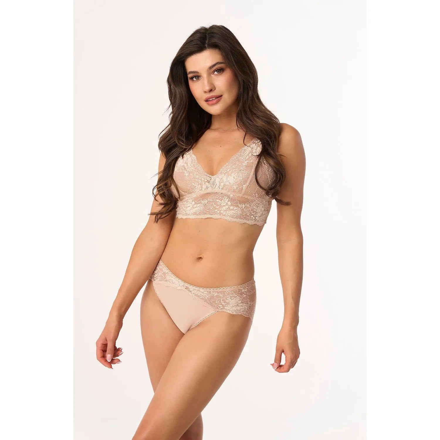 Ensemble de lingerie fine Babell dentelle florale beige soutien-gorge sans armature culottes classiques femmes confort élégance