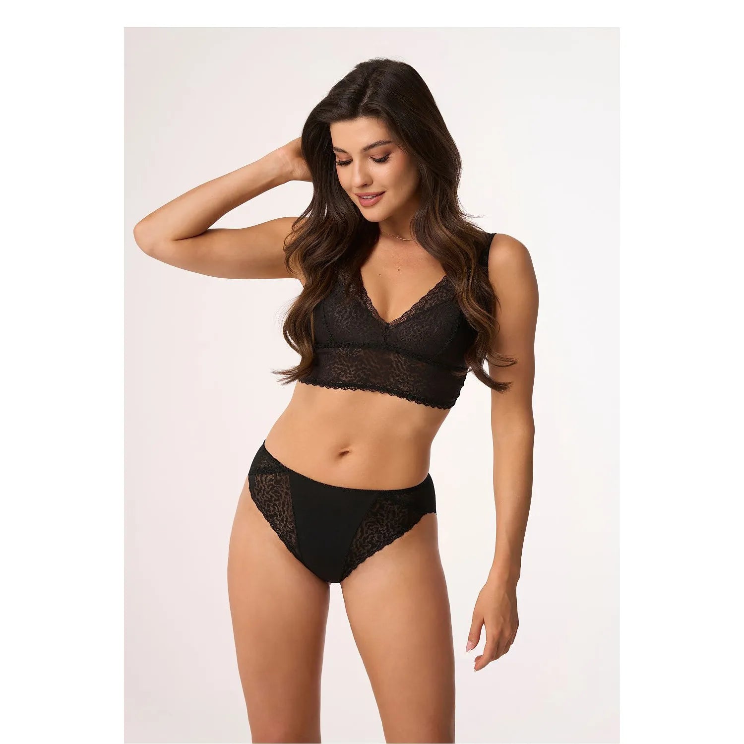 Ensemble lingerie Babell 199354 culottes soutien-gorge dentelle floral high waist opaque elastane coton noir femmes confort élégance intime