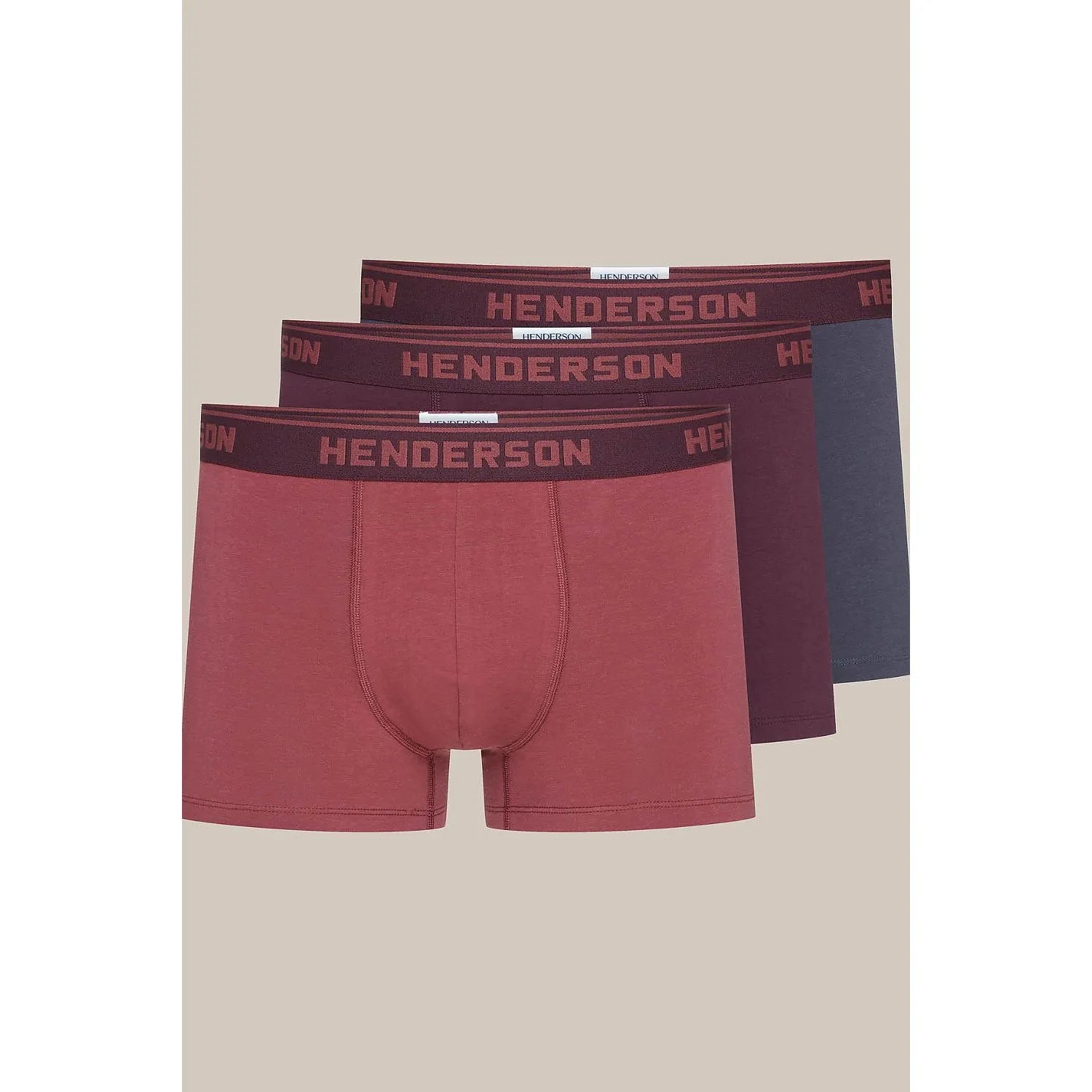 ensemble boxers masculins ajustés coton élasthanne ceinture élastique renforcée maintien visible logo HENDERSON coutures renforcées durable confortable élégant rouge bleu