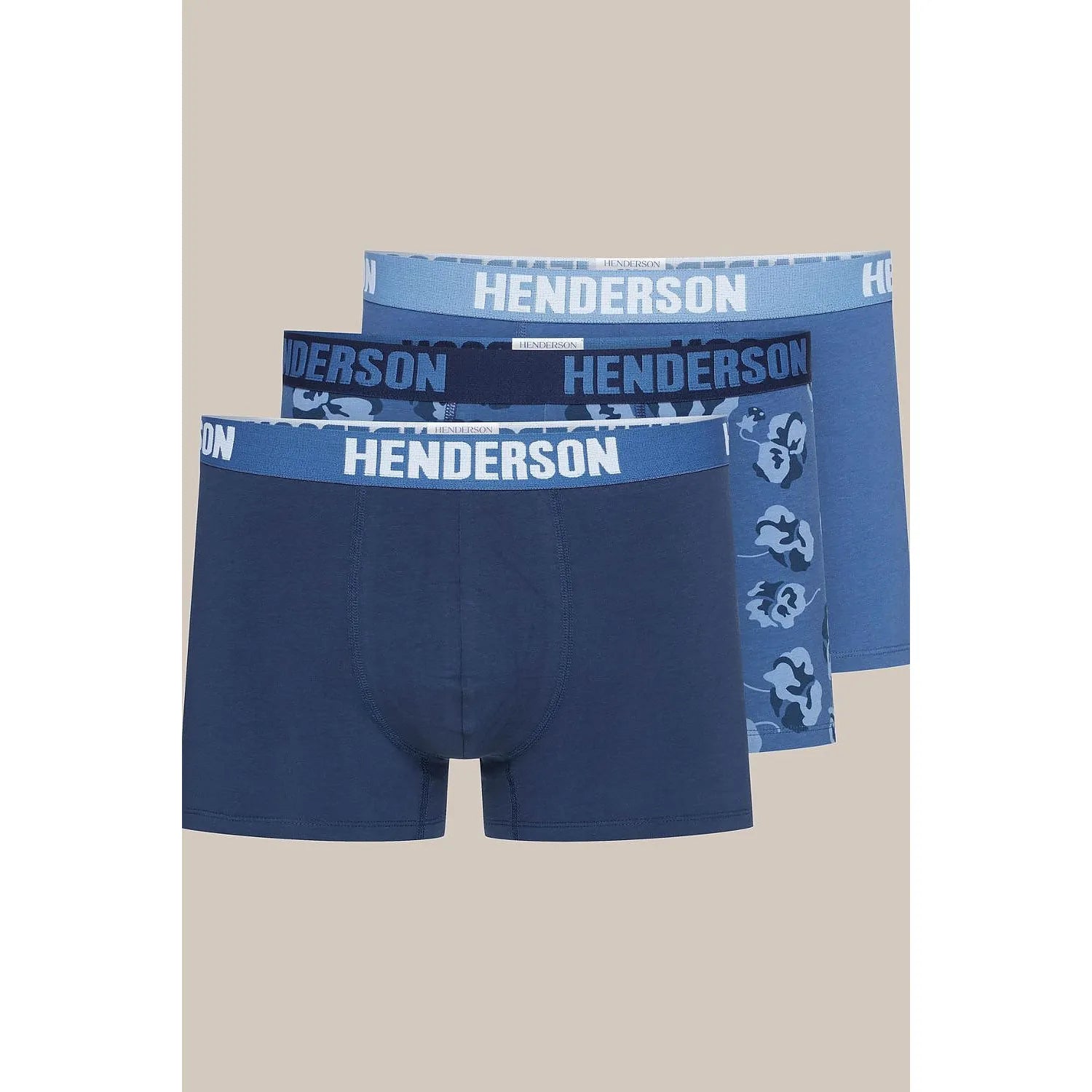 ensemble boxers hommes Henderson coton respirant douceur durable élasticité coupe ajustée taille élastique large design moderne camouflage bleu foncé uni