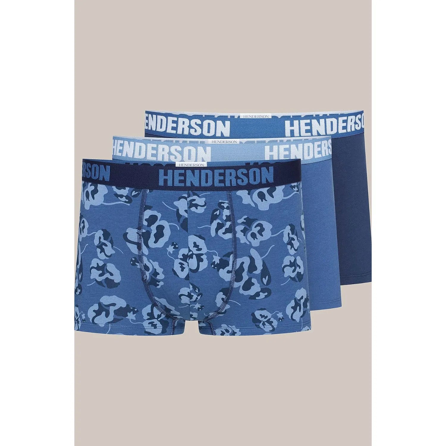 ensemble boxers hommes Henderson coton élasthanne doux extensible respirant ceinture large maintien ajusté coupe courte sport quotidien floral abstrait bleu