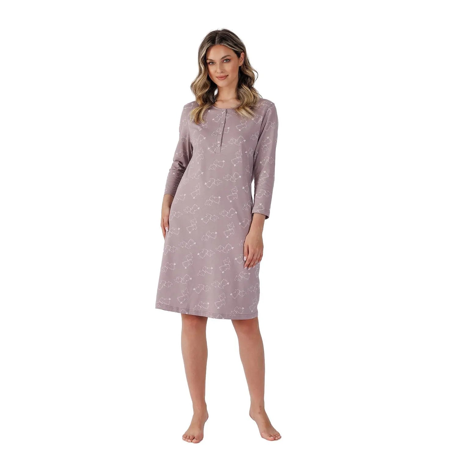 Chemise de nuit féminine intime élégante en coton doux longueur genoux manches 7/8 style décontracté robe détente soirées relaxantes