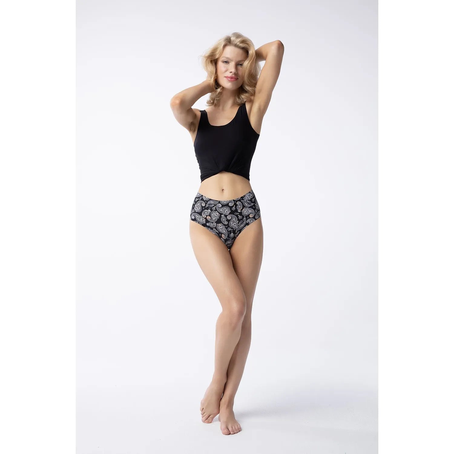 Culotte brésilienne Julimex taille haute motif paisley noir blanc élégance soutien confort lingerie sexy cadeau femme