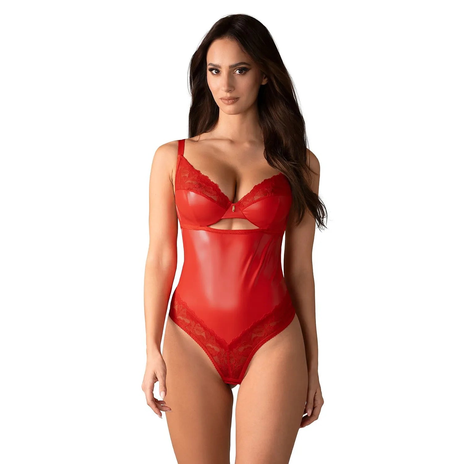Body Aliosa Obsessive rouge lingerie élégante sexy dentelle satin effet cuir bretelles ajustables maintien bonnets armatures tailles S à 3XL soirée spéciale