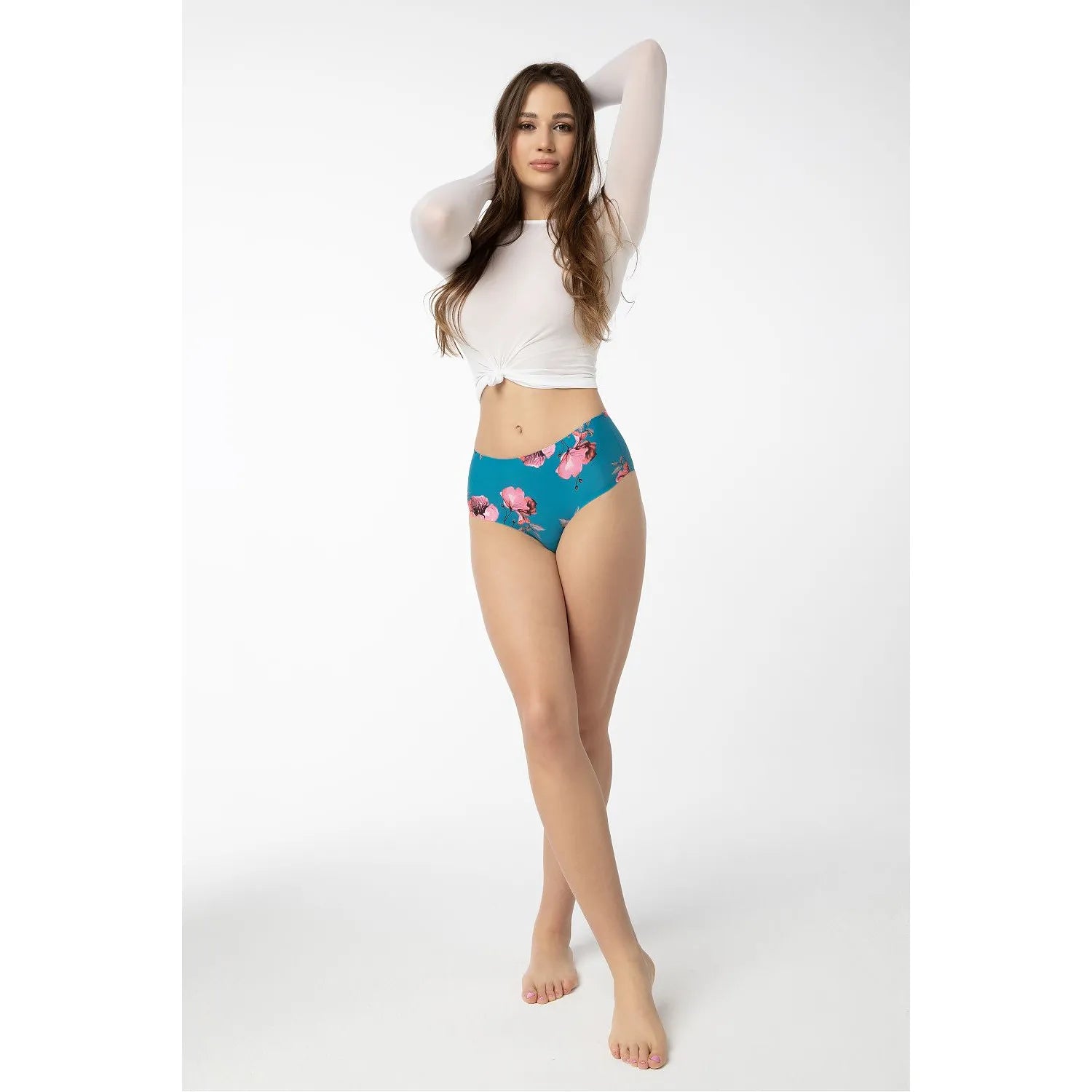 culotte brésilienne sans couture taille haute confort douceur respirant coton élasthanne polyamide floral bleu canard rose vert