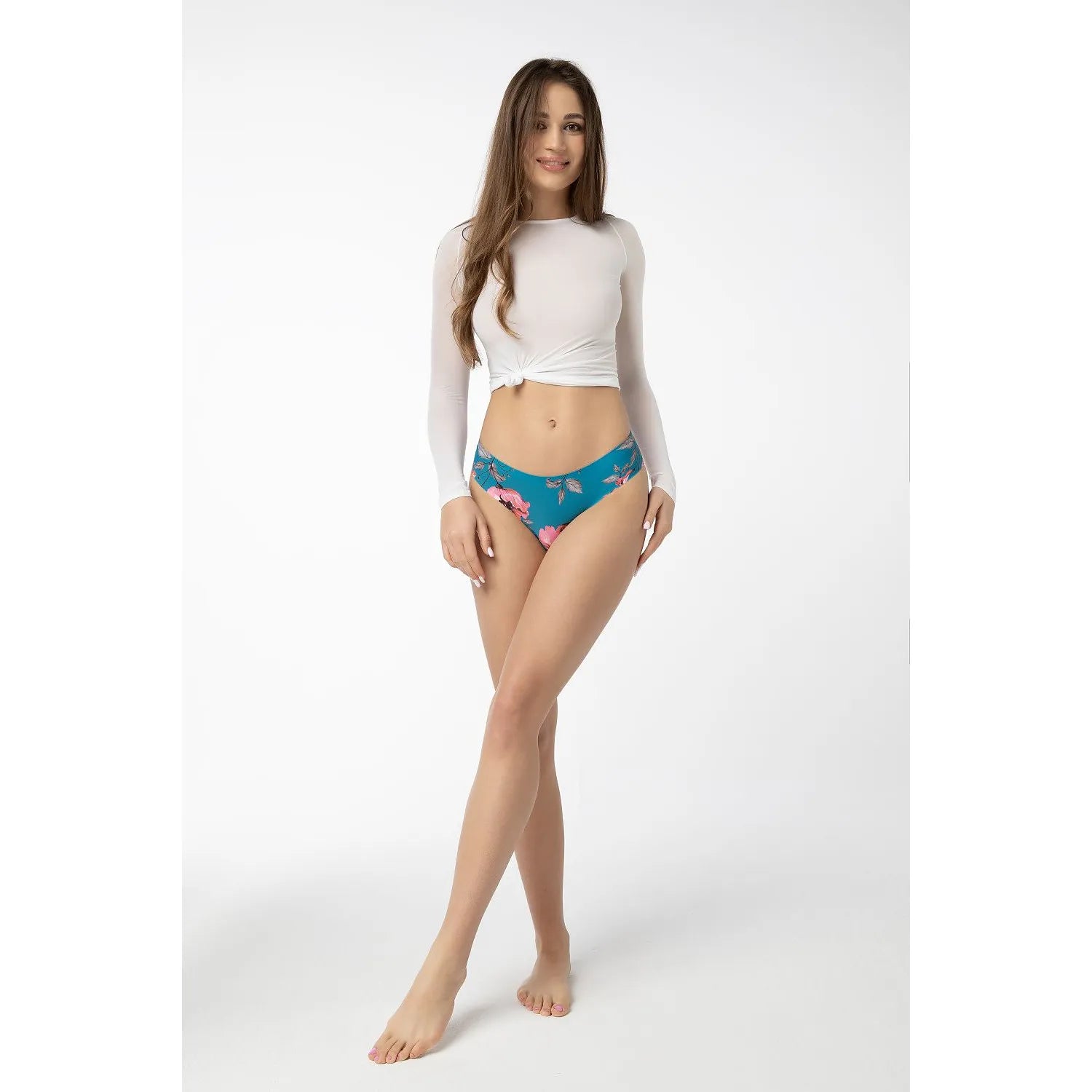 Culotte Brésilienne Julimex Sans Couture Motif Floral Rose Bleu Confort Élégante Respirante Coton Élasthanne Ajustée Silhouette Discrète Boîte Cadeau