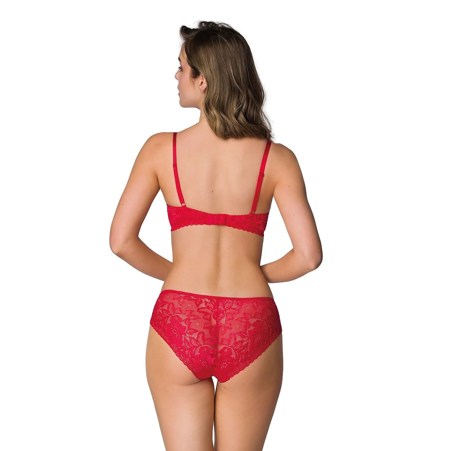Culotte Hannah rouge en dentelle florale, taille moyenne, design classique, élégance et confort pour toutes morphologies.