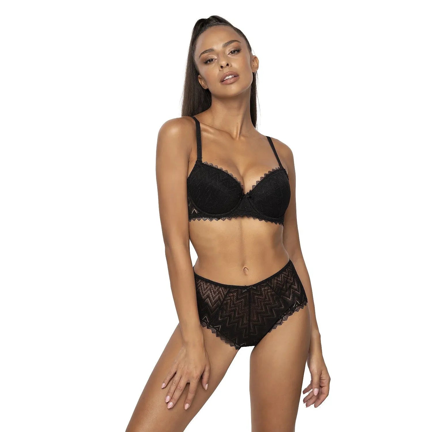 Culotte en dentelle noire taille haute, motif zigzag, élégante et moderne, lingerie érotique femme Elif.