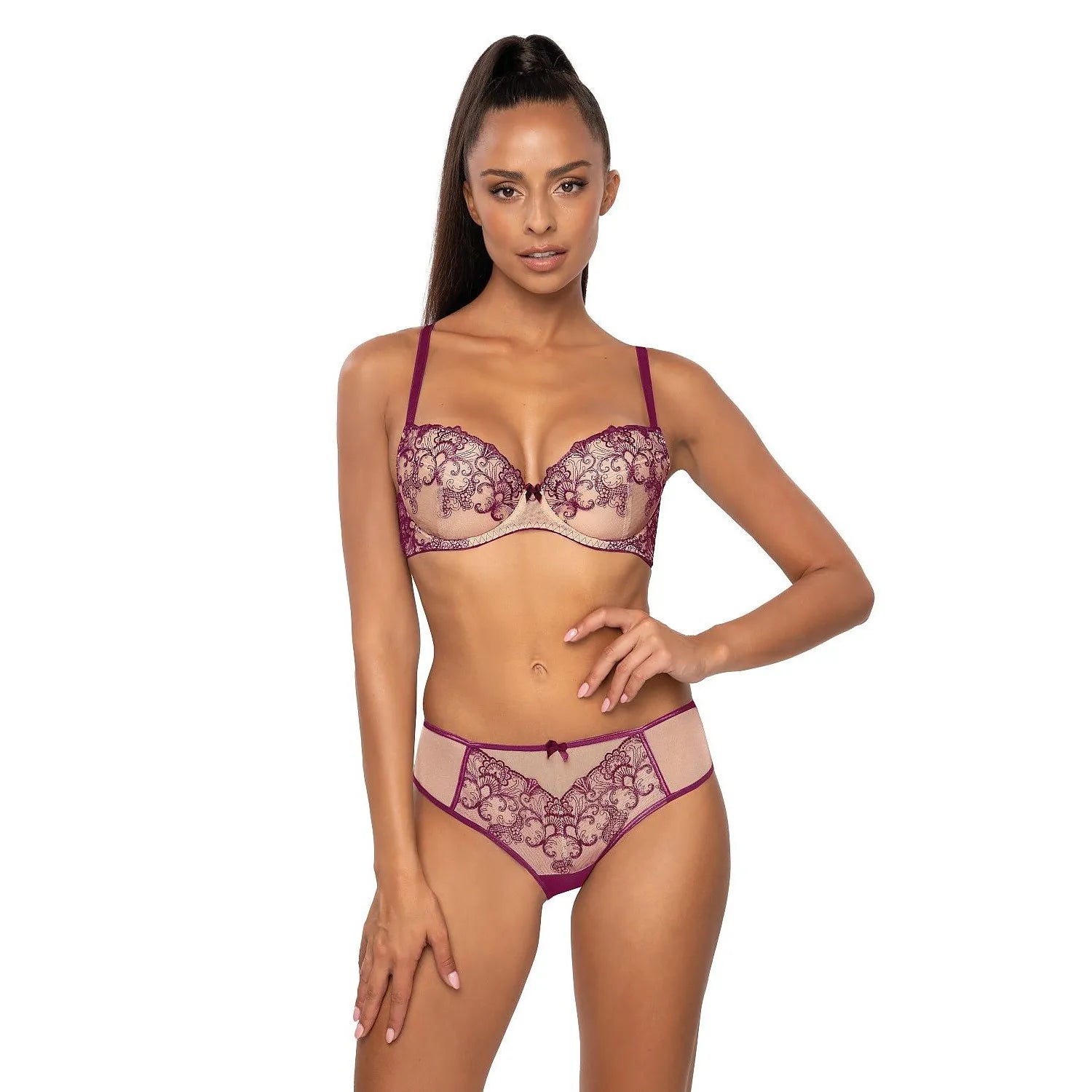 Culotte dentelle florale noire, coupe classique, nœud décoratif, élégance et confort, modèle 204008 Mat lingerie.