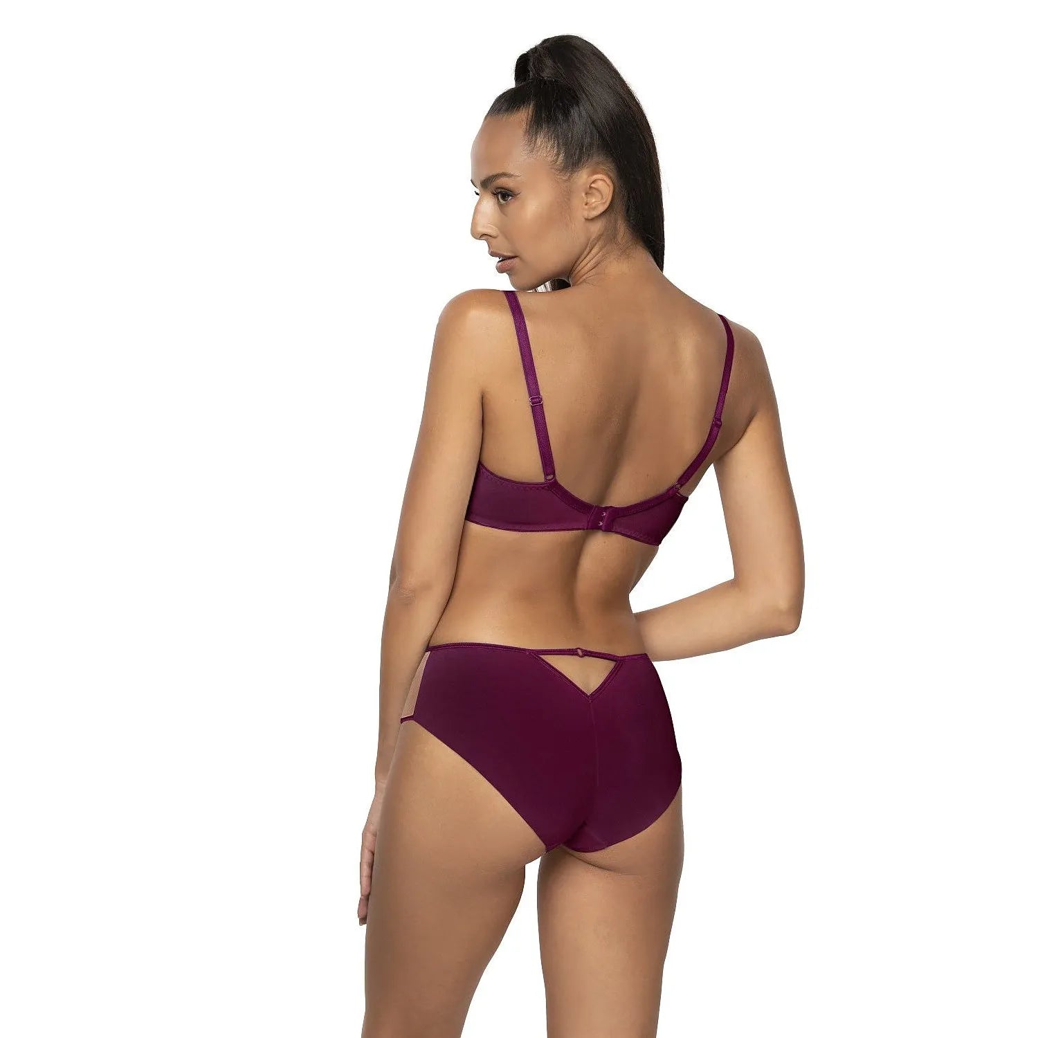 Culotte Maureen beige violet en dentelle florale, taille haute, élégante et confortable, microfibre pour femme.