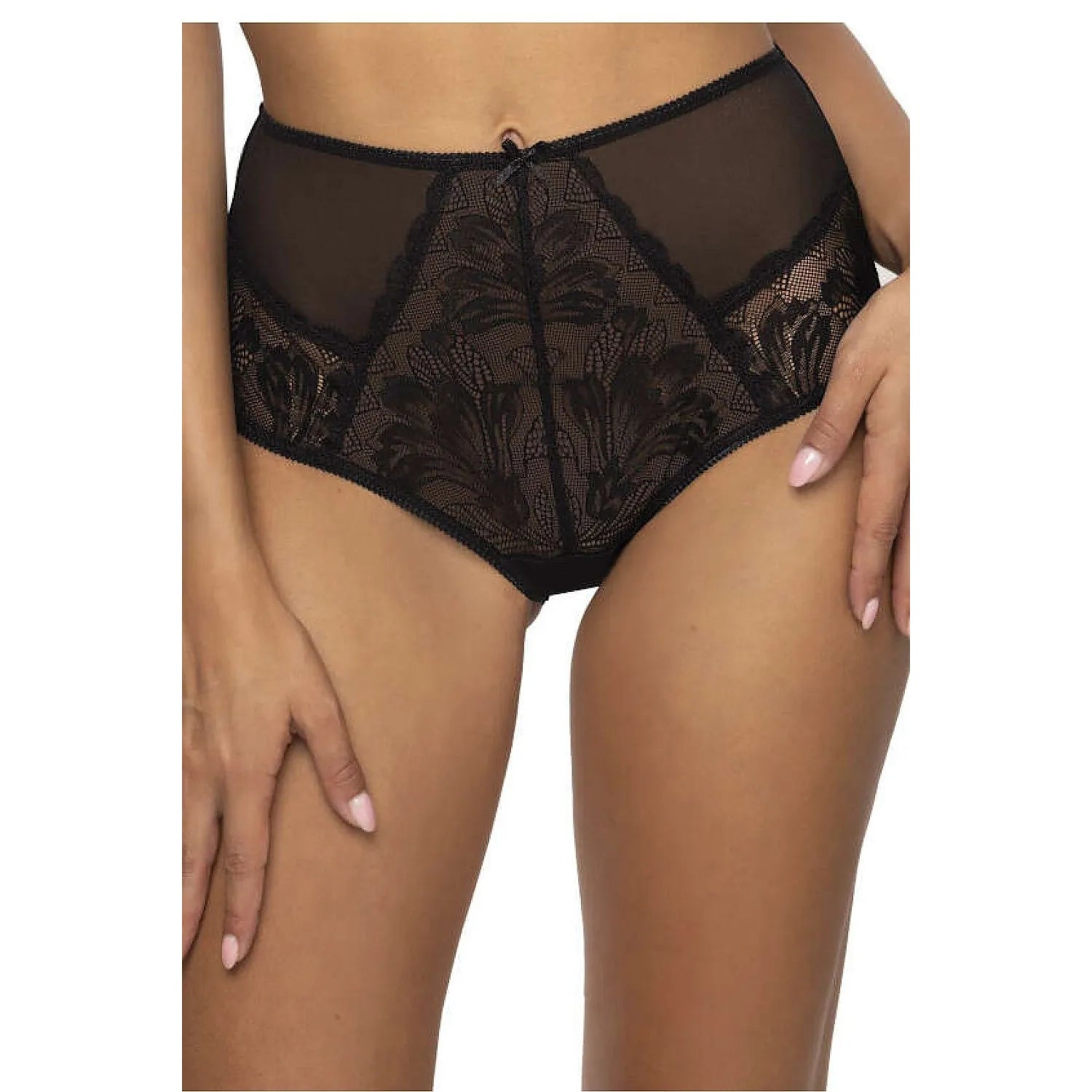 Culotte taille haute en dentelle noire motif floral tissu translucide confort élastique maintien doux lingerie féminine intime