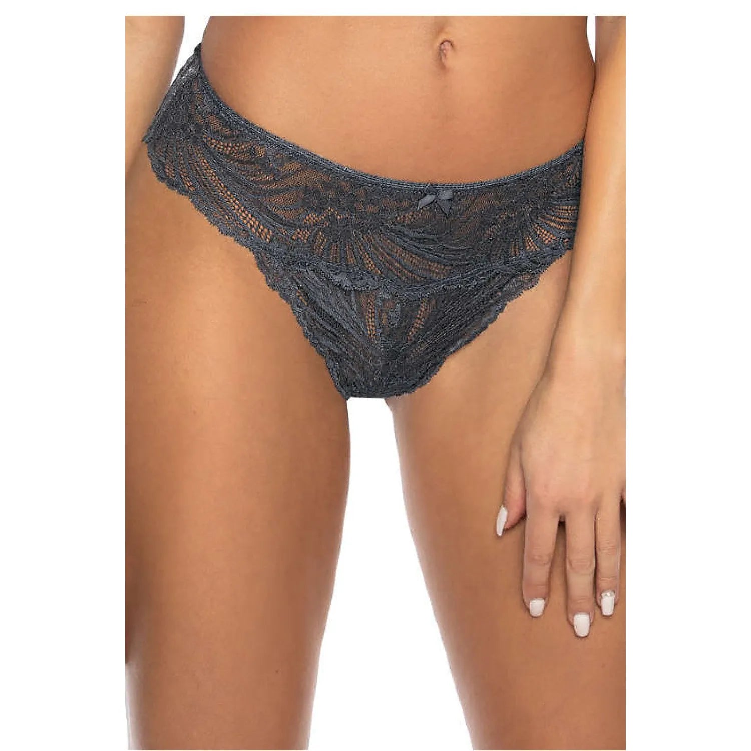 Culottes en dentelle grise anthracite Sybilla model 204020 Mat lingerie féminine élégante dentelle florale nœud avant taille basse confort respirant