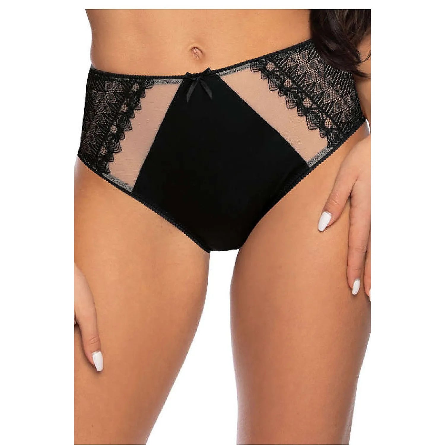 Culotte Marion taille haute dentelle côtés microfibre maille élastique confort silhouette élégant sensuel quotidien occasions spéciales noir beige