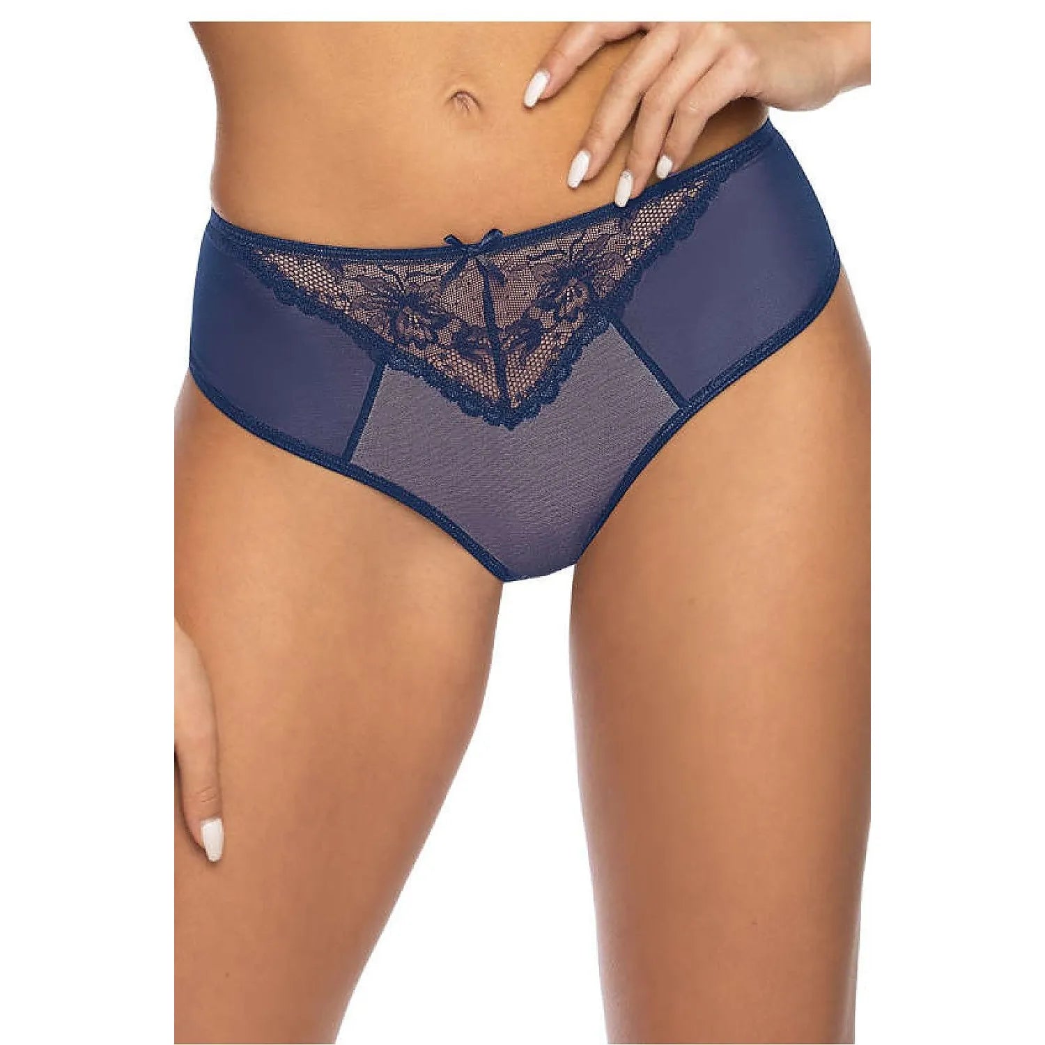 Culotte dentelle féminine bleu marine model 204027 Mat Perluxe lingerie fine sexy maille élastique taille moyenne