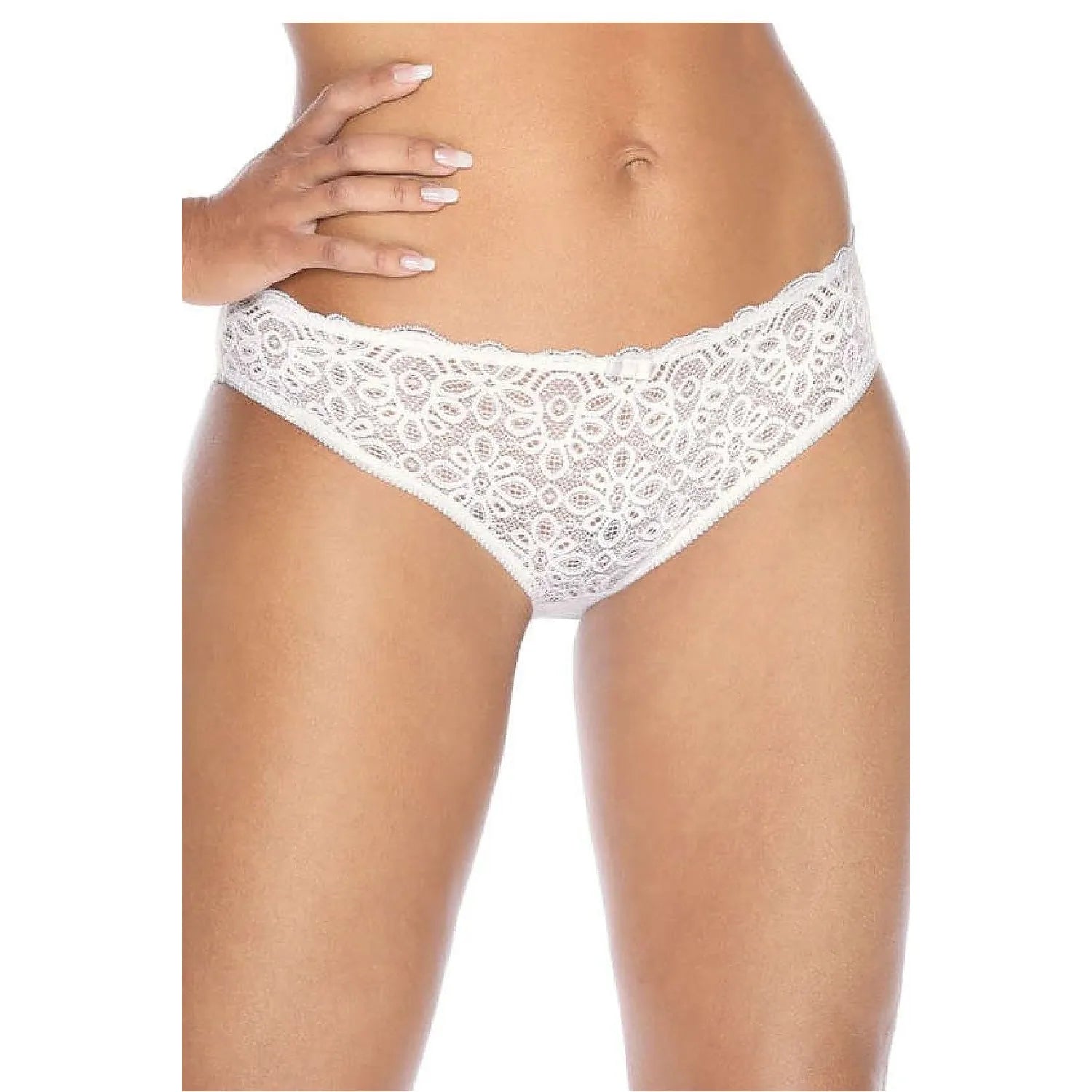 culotte dentelle blanche coton élasthanne polyamide taille ajustée féminine élégante confortable respirante hypoallergénique gousset ceinture élastique bordures festonnées noeud décoratif