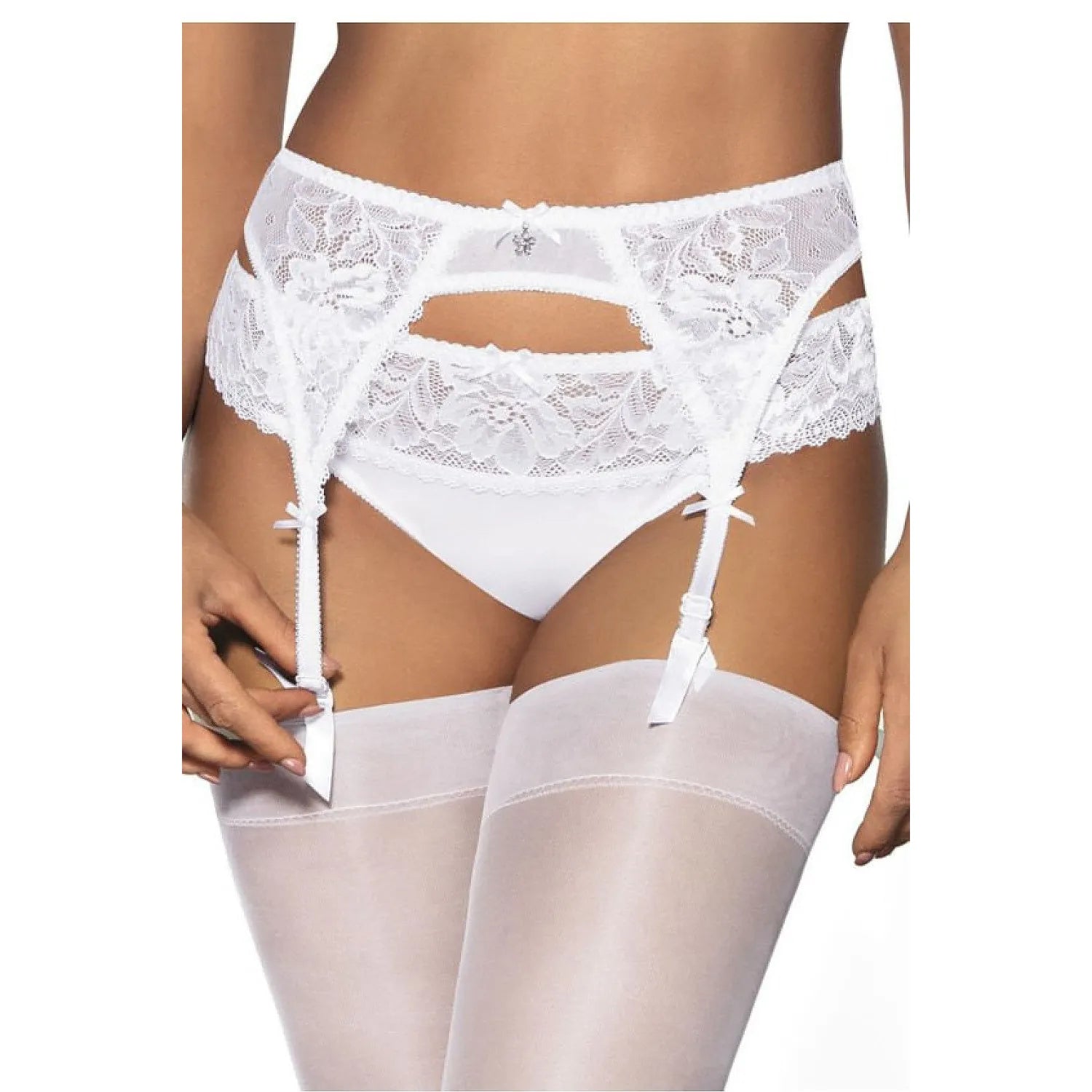 Corset bas assortis dentelle satin nylon élasthanne motifs floraux blanc ajustable maintien attaches satinées crochets arrière silhouette sensuelle élégante