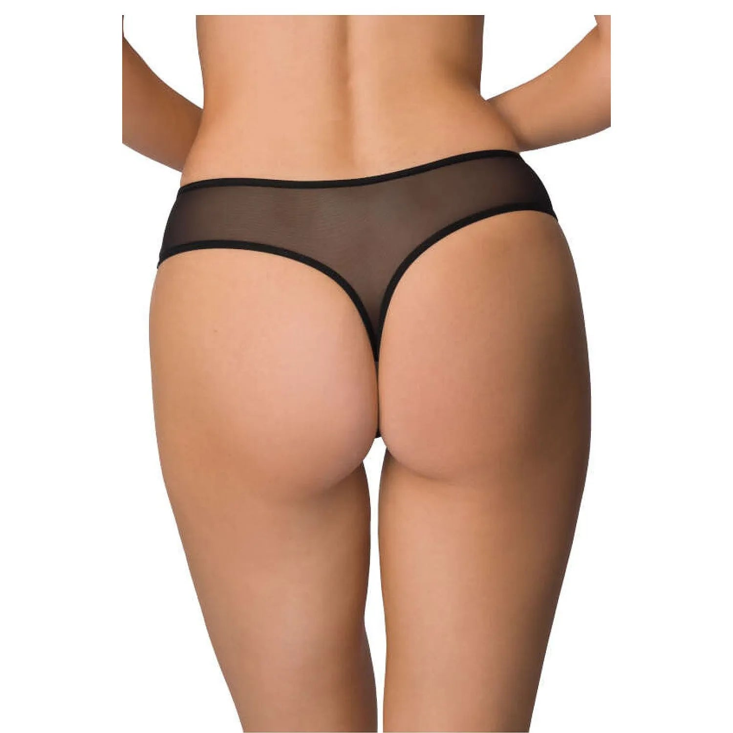 Culotte Elara noire en dentelle florale, maille transparente, coupe bikini élégante et sensuelle pour femmes.