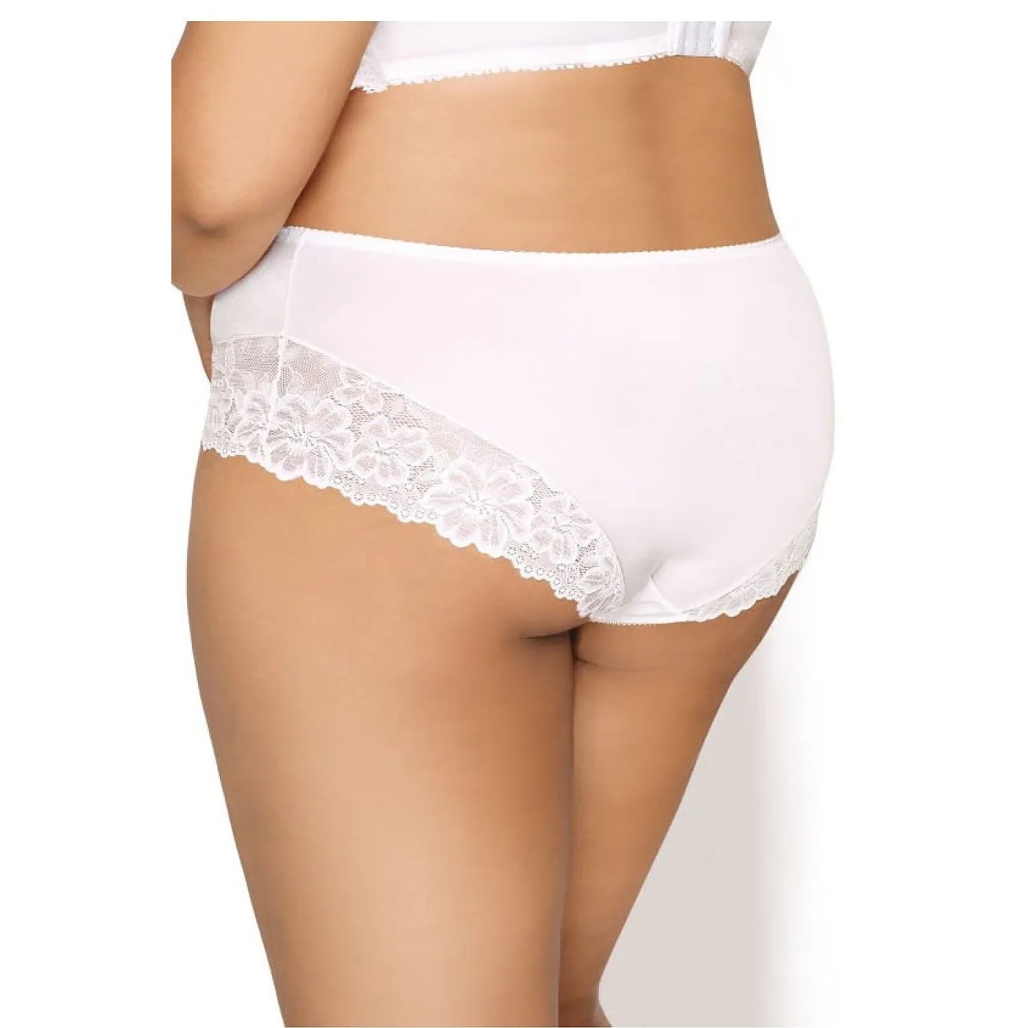 Culotte blanche en dentelle élégante, coupe couvrante, noeud central, taille 36, hypoallergénique, confort optimal.