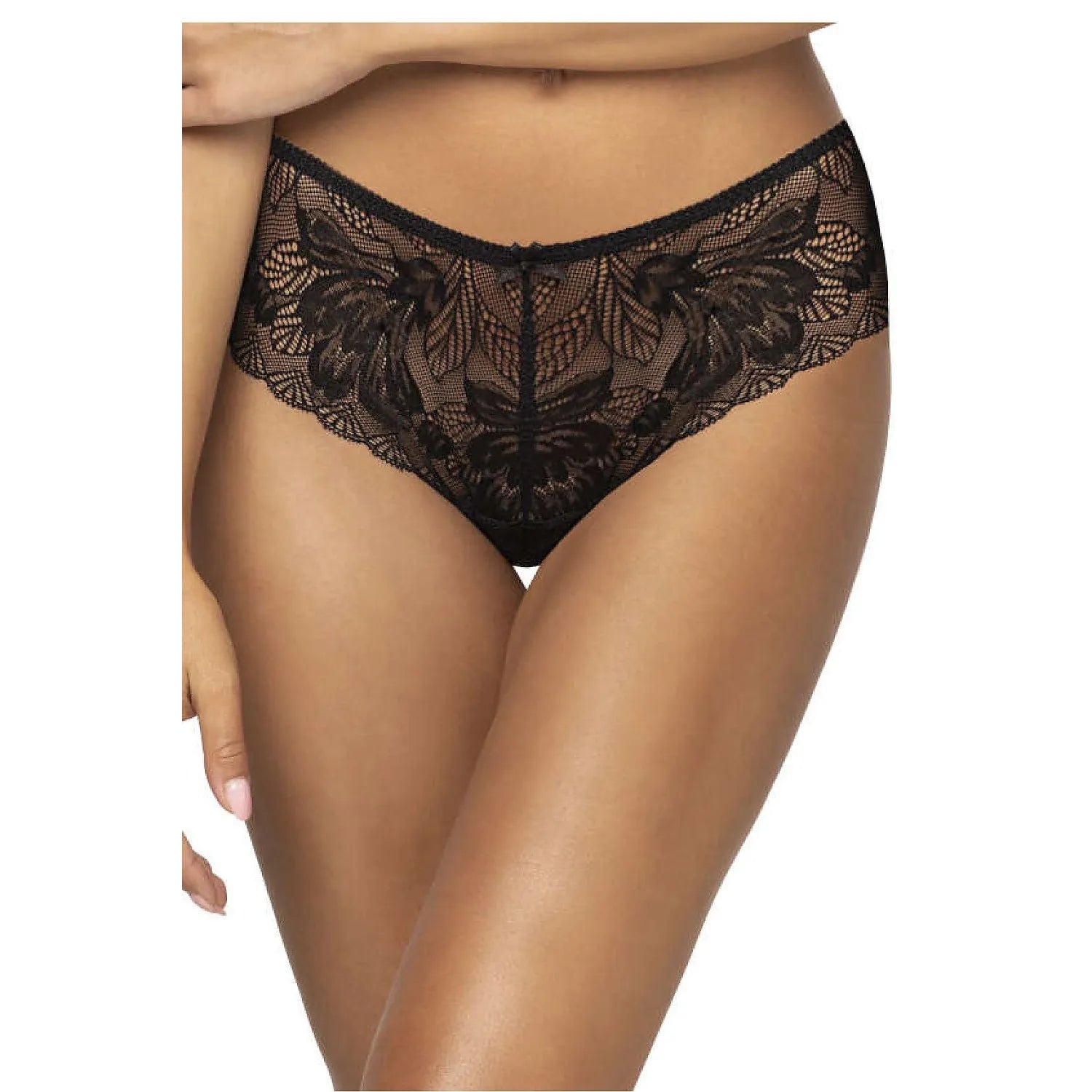 Culottes brésiliennes model 204210 Mat dentelle noire motif floral coton élasthanne polyamide taille adjustable lingerie féminine élégance sexy