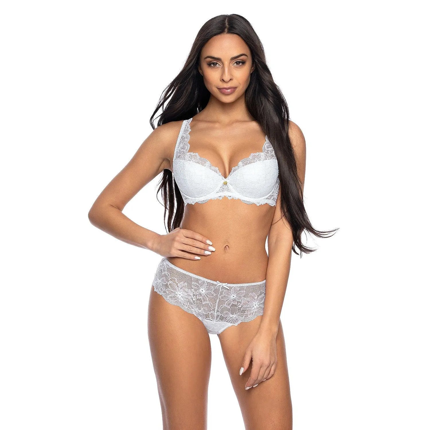 Culotte en dentelle blanche transparente motifs floraux, taille basse, élégante et confortable pour femmes.