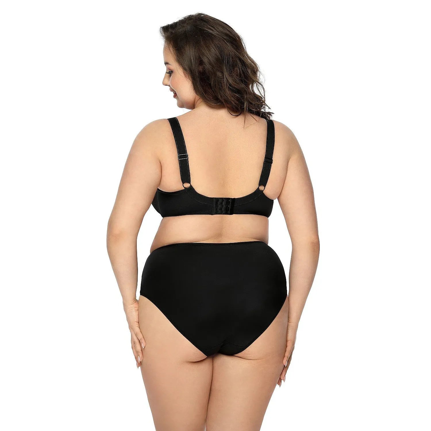 Culotte noire classique Aggie, design moderne avec insert maille, taille haute, confort microfibre, élégance discrète.
