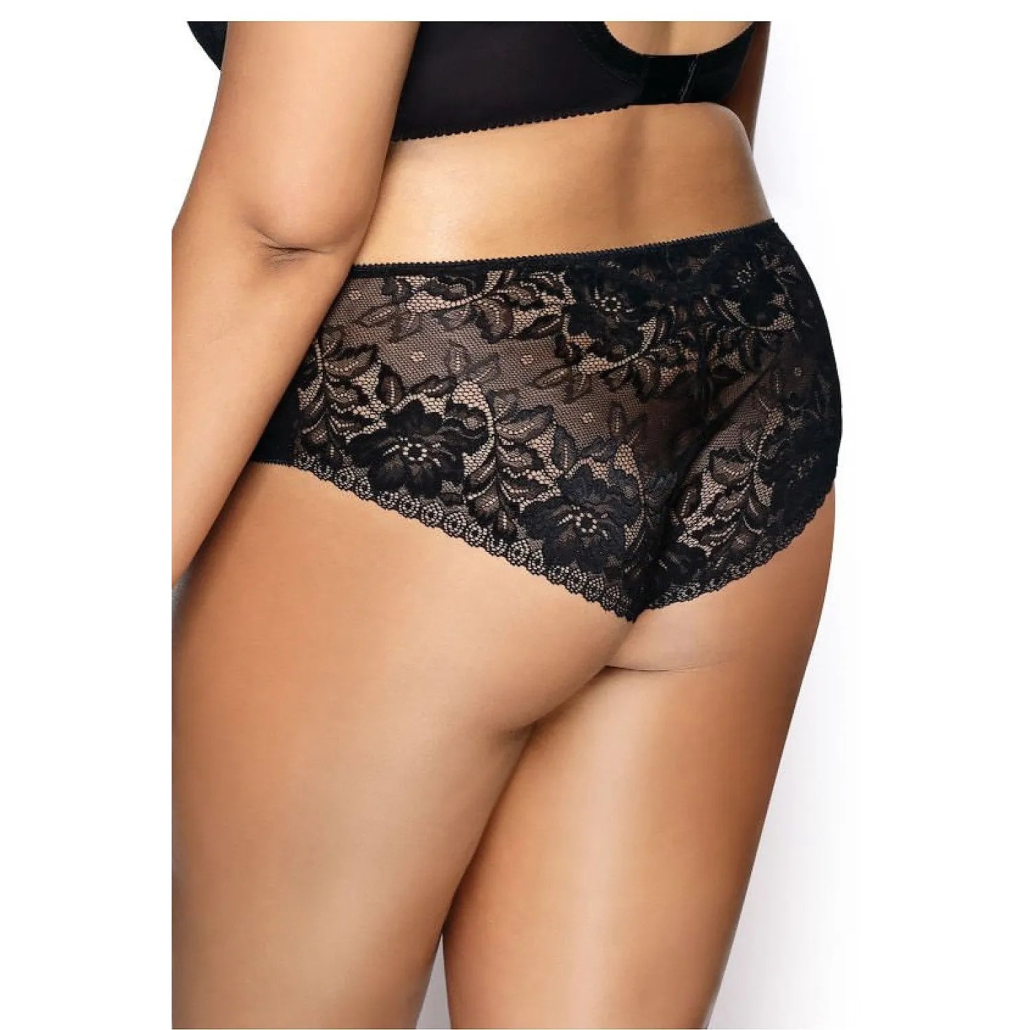 Culotte en dentelle noire florale, grande taille, élégante et confortable, pour formes généreuses, gousset coton.
