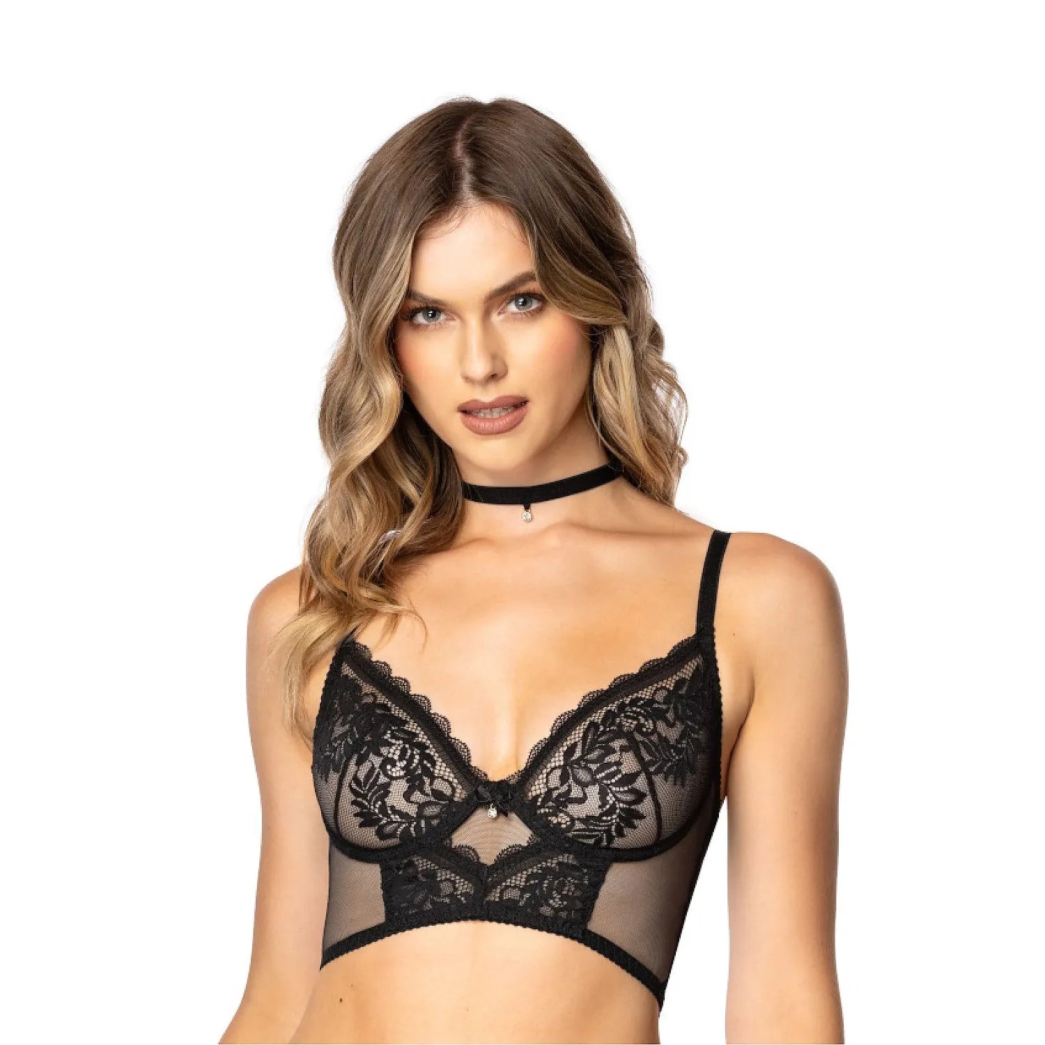 corset noir dentelle Estelle sensuelle élégante soutien gorge bonnets bordures festonnées bretelles réglables dos lacé agrafes maille semi transparente confort
