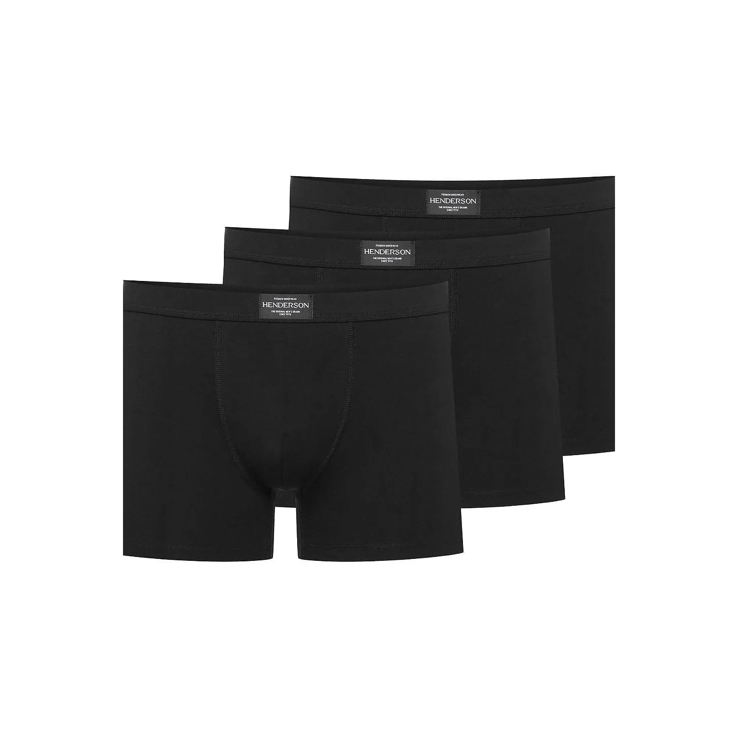 Ensemble de trois boxers noirs pour homme, texture lisse, taille élastique, coupe ajustée, coton élasthanne.