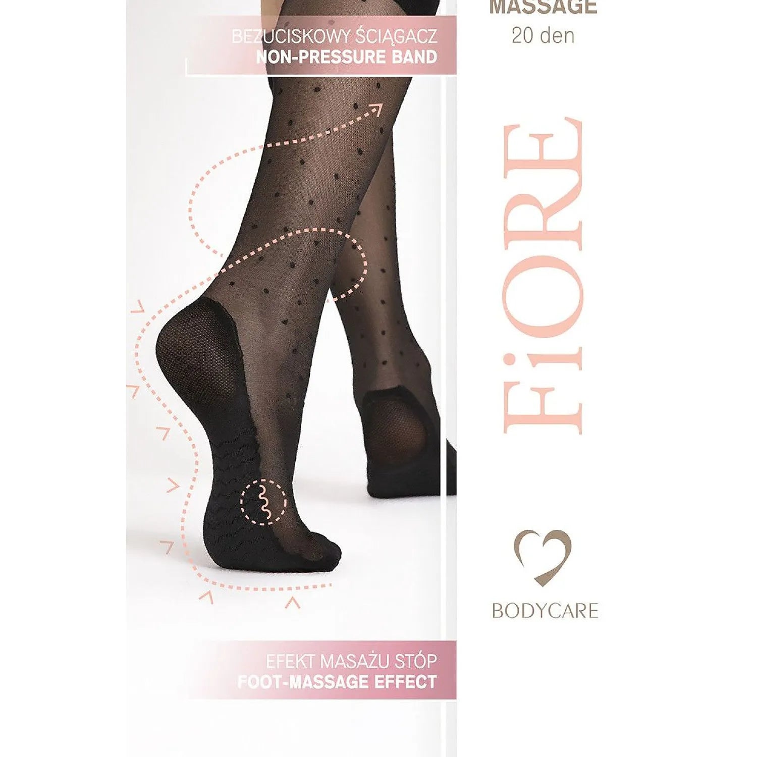 collants longs Fiore 20 deniers motif pois bande non pression effet massage noir confort douceur respirant