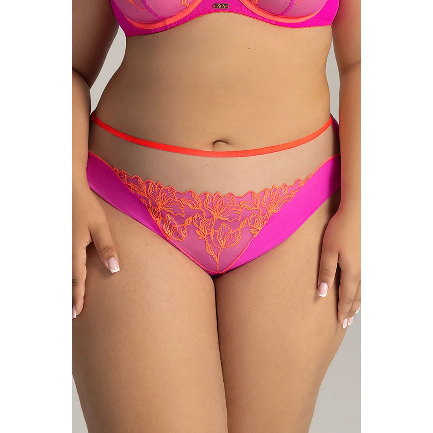 Ensemble de lingerie érotique sexy soutien-gorge culotte motifs floraux brodés rose orangedentelle élégant maintien confort