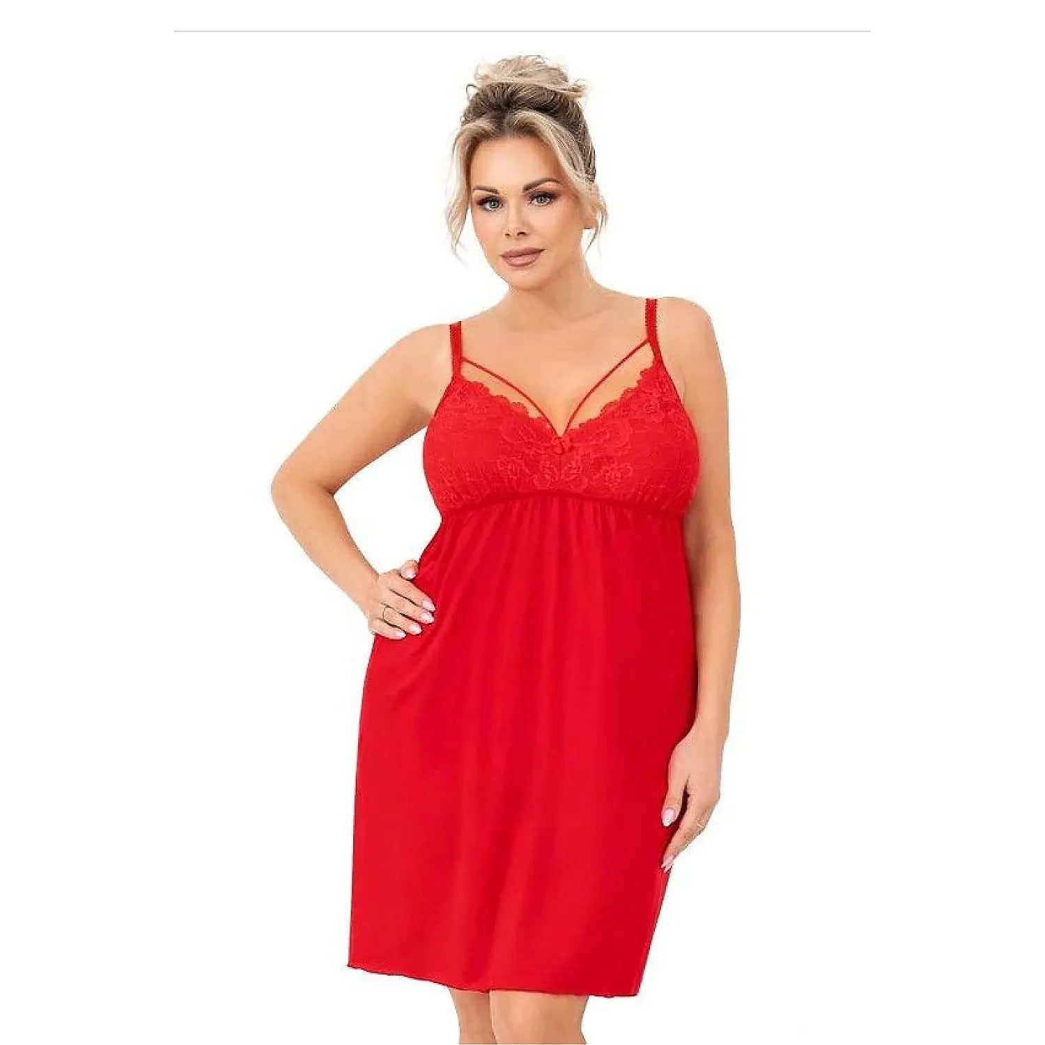 Chemise de nuit grandes tailles viscose design épuré dentelle décolleté V ajustables sensualité