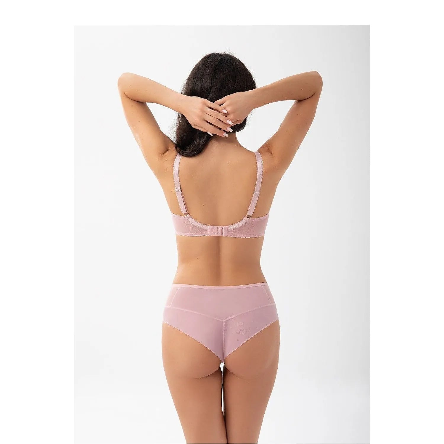 Culotte brésilienne Gorsenia rose, double tulle, broderie résille, silhouette élégante, confort optimal, lingerie féminine.
