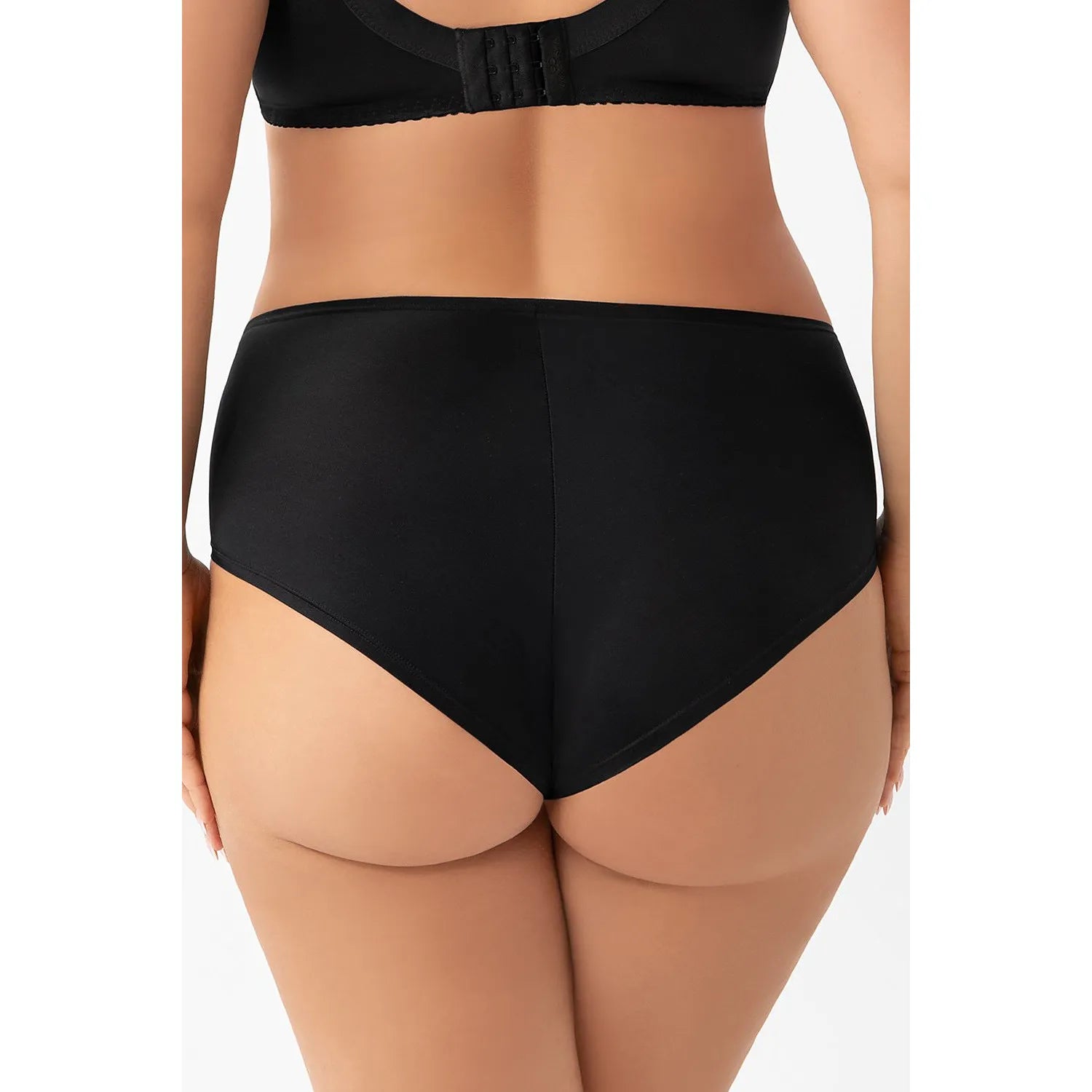 Culotte noire taille haute Gorsenia en microfibre douce, dentelle transparente, design moderne et confort optimal.
