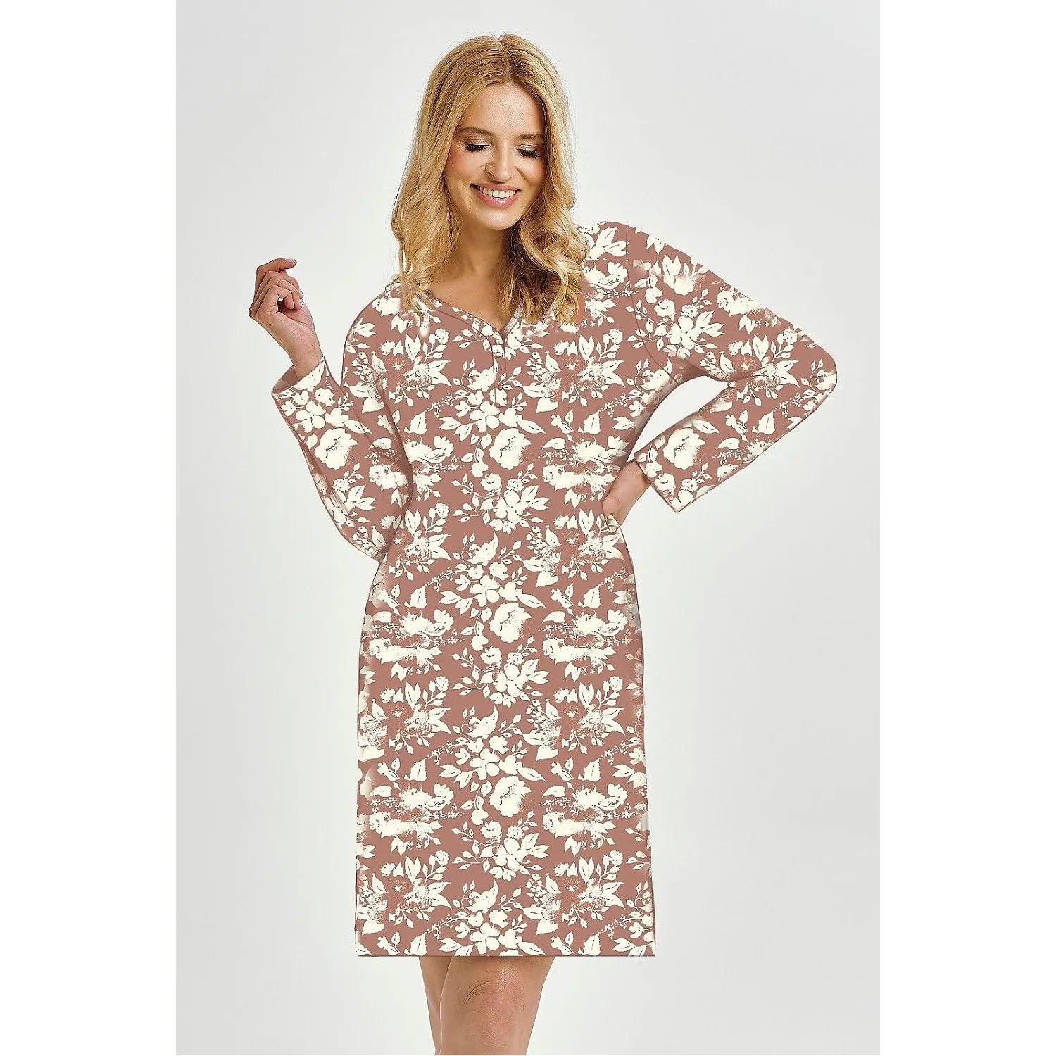 chemise nuit taro coton biologique douce confortable respirante soyeuse imprimé délicat manches longues coupe ample boutons genou cadeau intime élégante