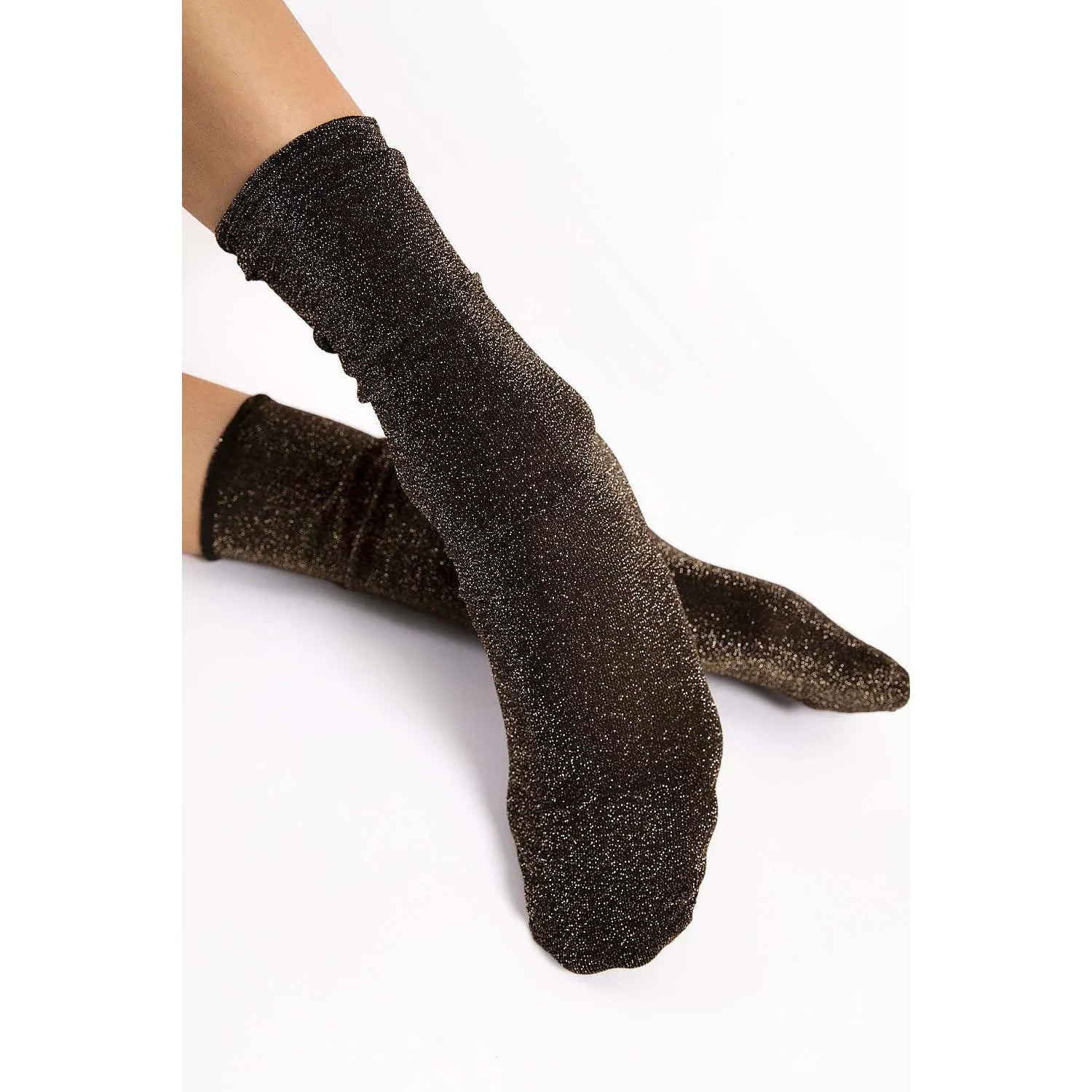 chaussettes scintillantes fiore montantes mi mollet lurex elasthanne luxueuses élégantes glamour festives brillantes confortables extensibles bord invisible européennes