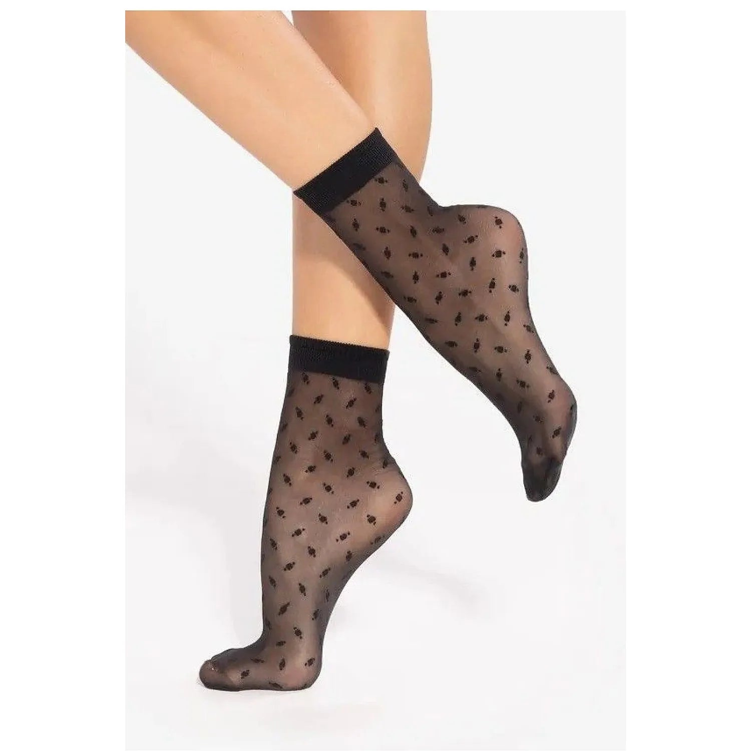 Chaussettes transparentes noires étoilées haute cheville, bord élastique, élégantes et confortables en élasthanne et polya...