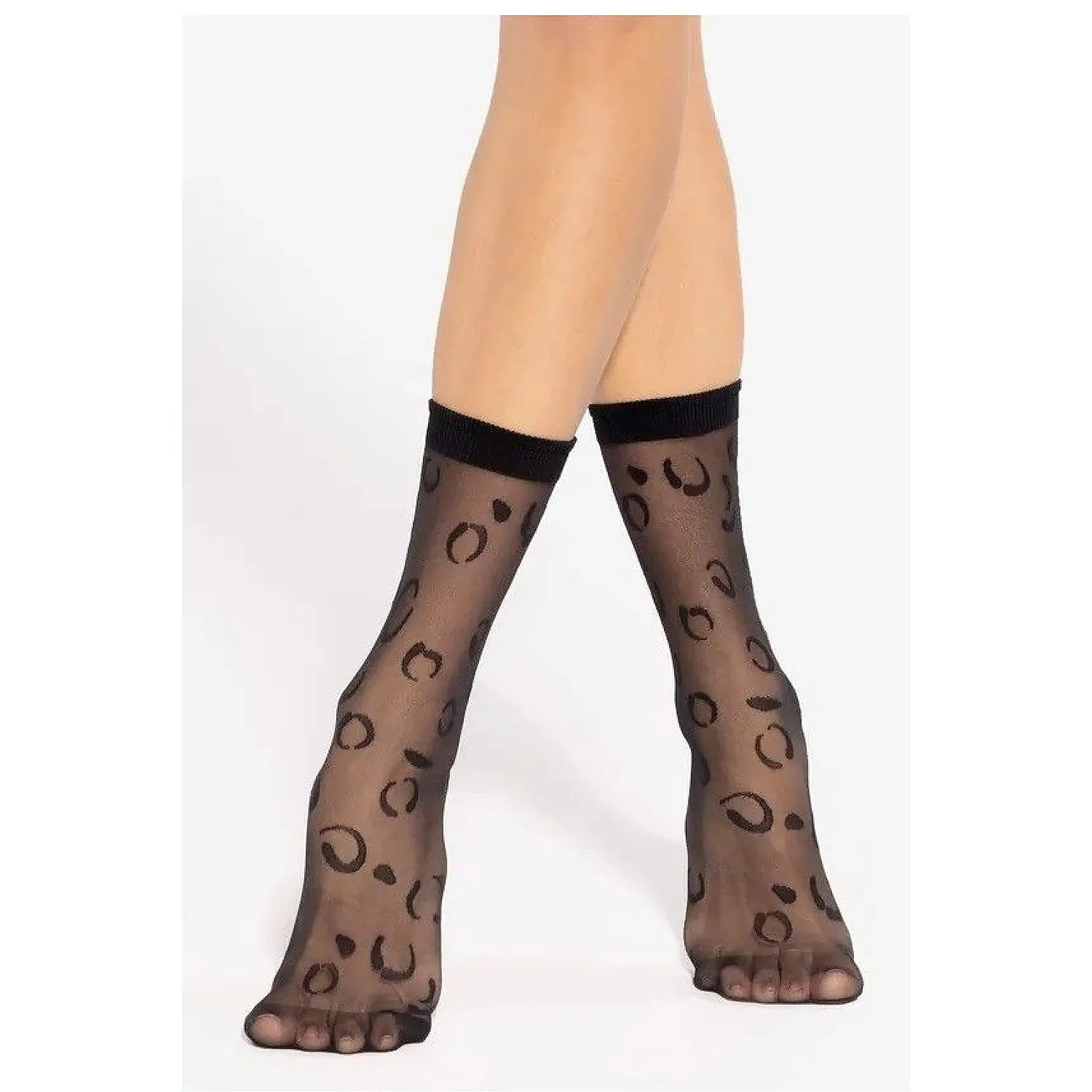 Chaussettes Hautes Translucides Motif Léopard Élégantes Sensuelles Confortables Mi Mollet Bord Côtelé Renfort Orteils Élasthanne Polyamide Tissu Fin Douces