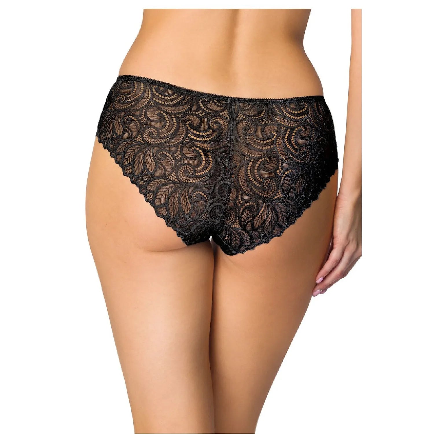 Culottes en dentelle noire taille haute motifs floraux, élégantes et confortables, Nerine lingerie femme.