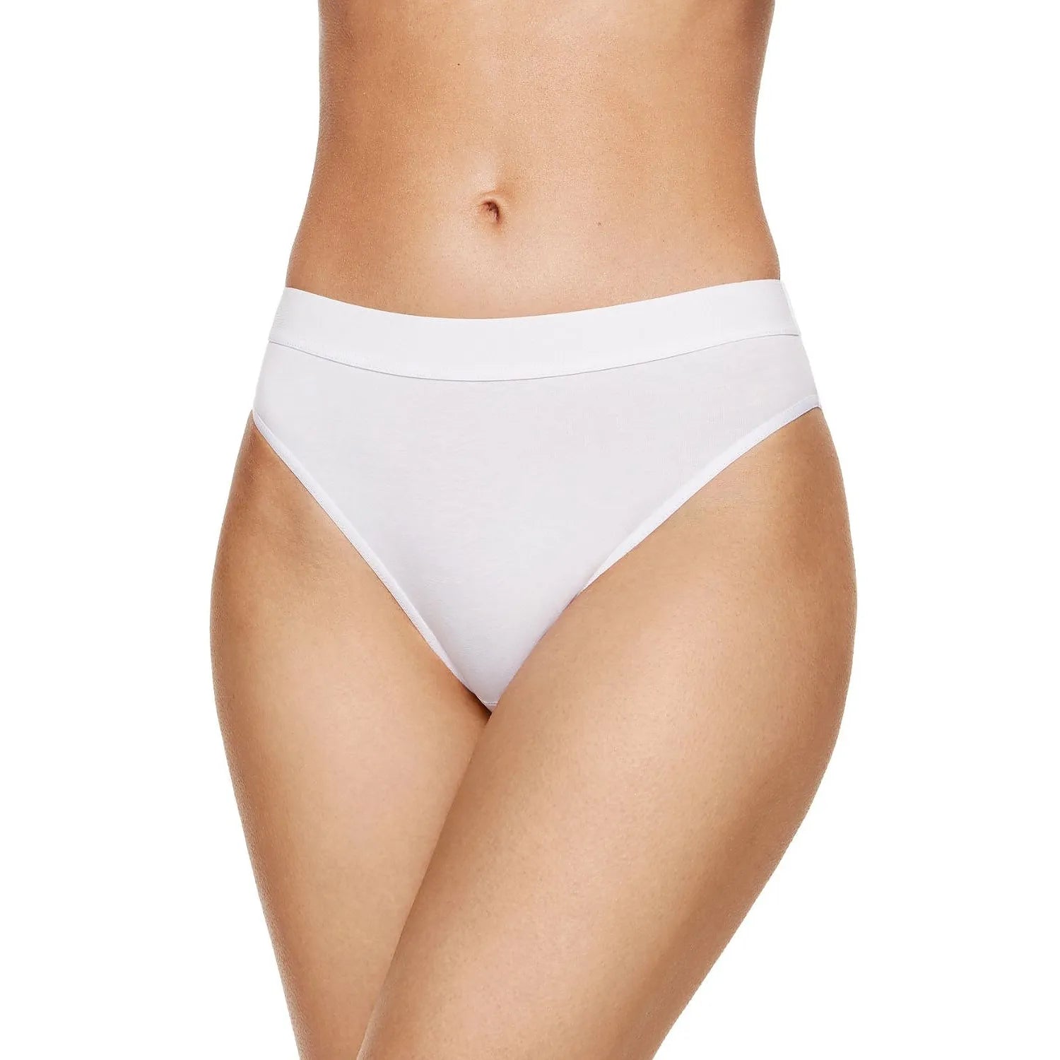 Culotte blanche en coton bio Gorteks 219492, coupe basse échancrée, bande élastique, coutures discrètes, confort quotidien.