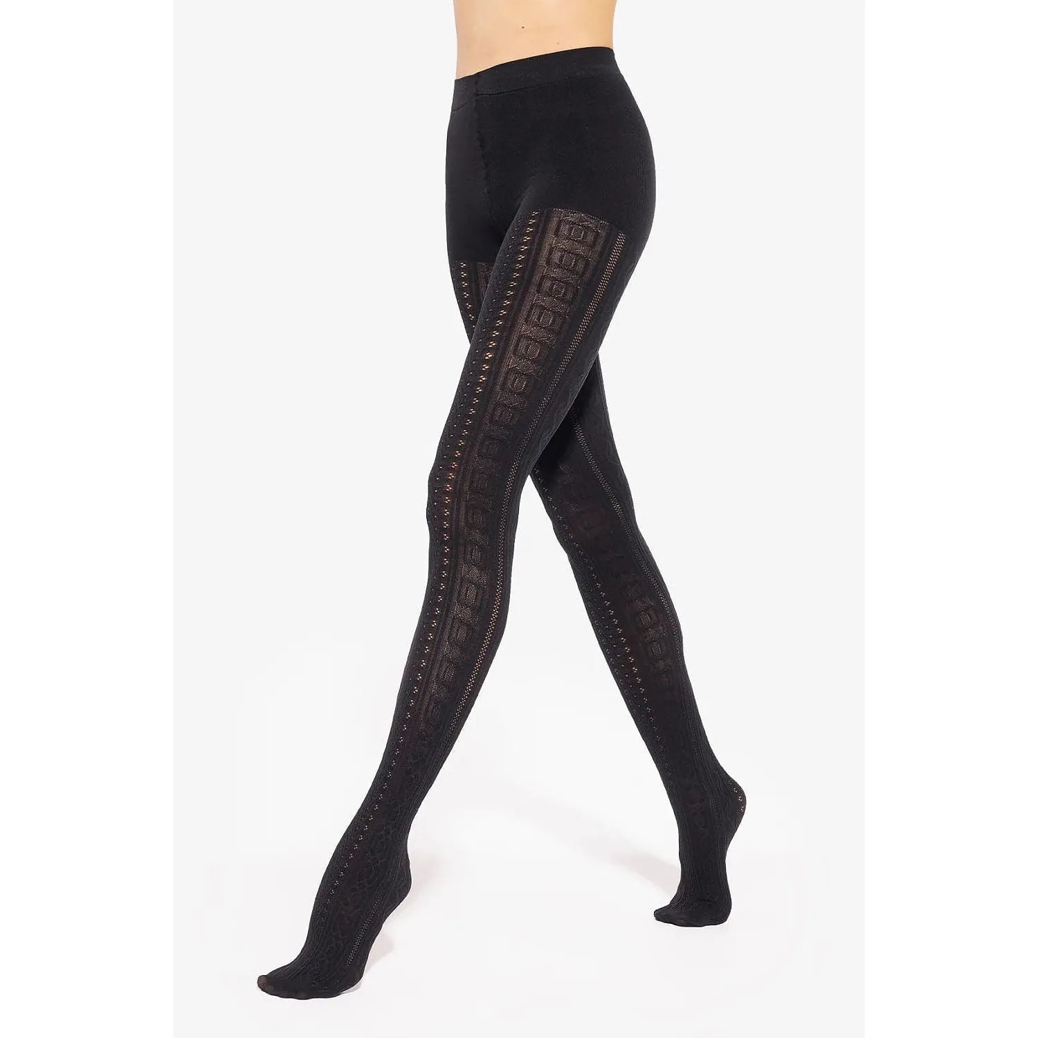 Collants noirs opaques motif ajouré élasthanne polyamide taille élastiquée lingerie fine sophistication discrétion polyvalence