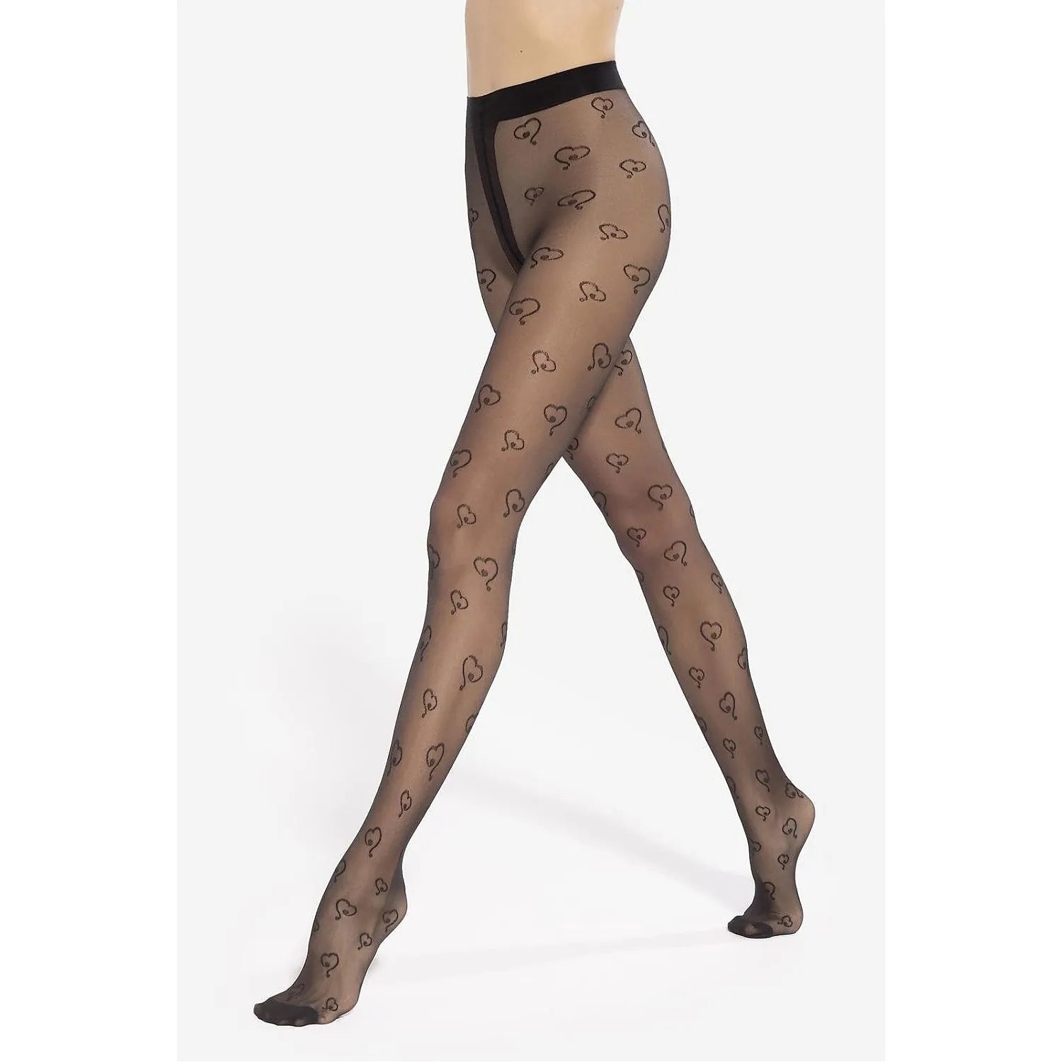 Collant transparent à motifs cœurs noirs, ceinture élastique, taille haute, confort jour, lingerie sexy, romantique, femmes, élégance sensualité