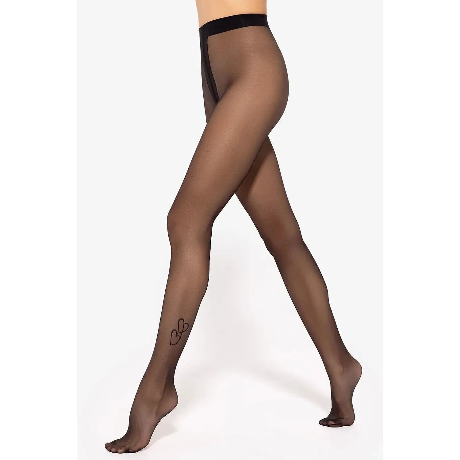 Collants transparents noirs, motif cœur cheville, taille haute, ceinture large, élégants et confortables.